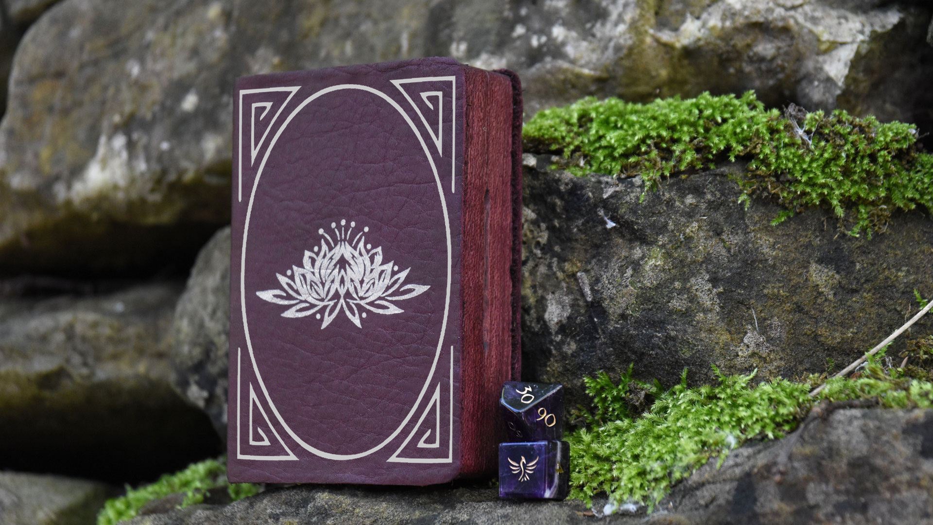 Crimson Leather Mini Spell Book Dice and Gaming Box - Elderwood