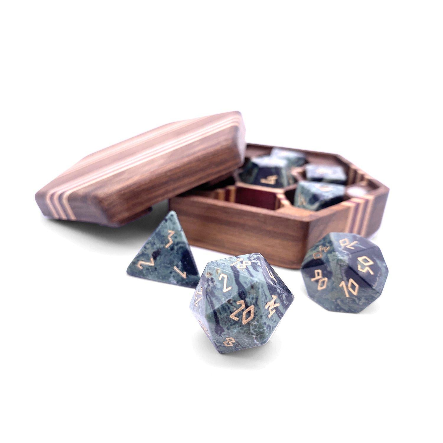 Crocodile Jasper - 7 Piece RPG Set Gemstone Dice-Gemstone Dice-Norse Foundry-Gemstone Dice-Dungeons and Dragons Dice-Gem Dice-DND Dice-Gaming Dice-Perfect for Tabletop RPGs-Dice Set