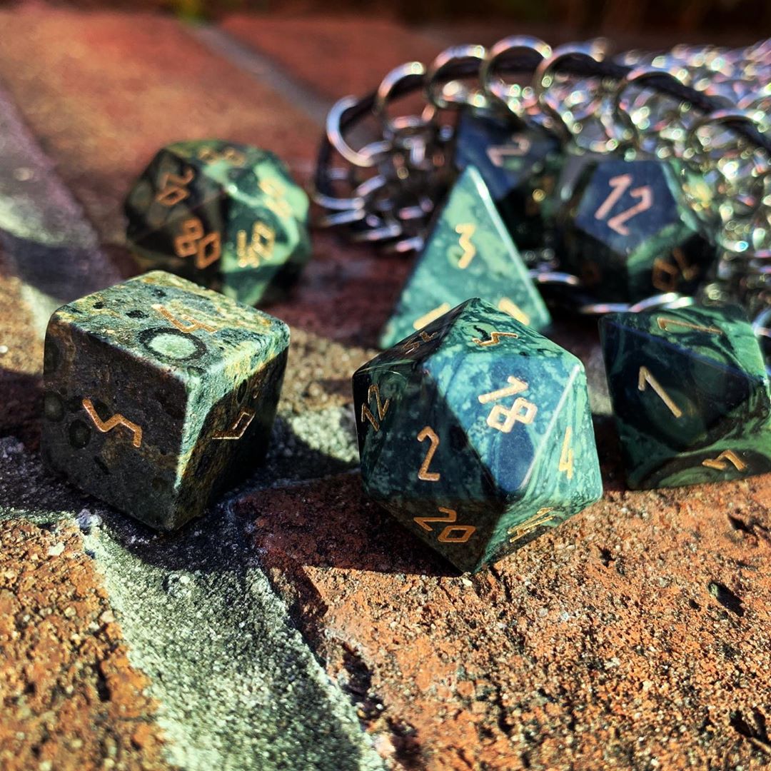 Crocodile Jasper - 7 Piece RPG Set Gemstone Dice-Gemstone Dice-Norse Foundry-Gemstone Dice-Dungeons and Dragons Dice-Gem Dice-DND Dice-Gaming Dice-Perfect for Tabletop RPGs-Dice Set