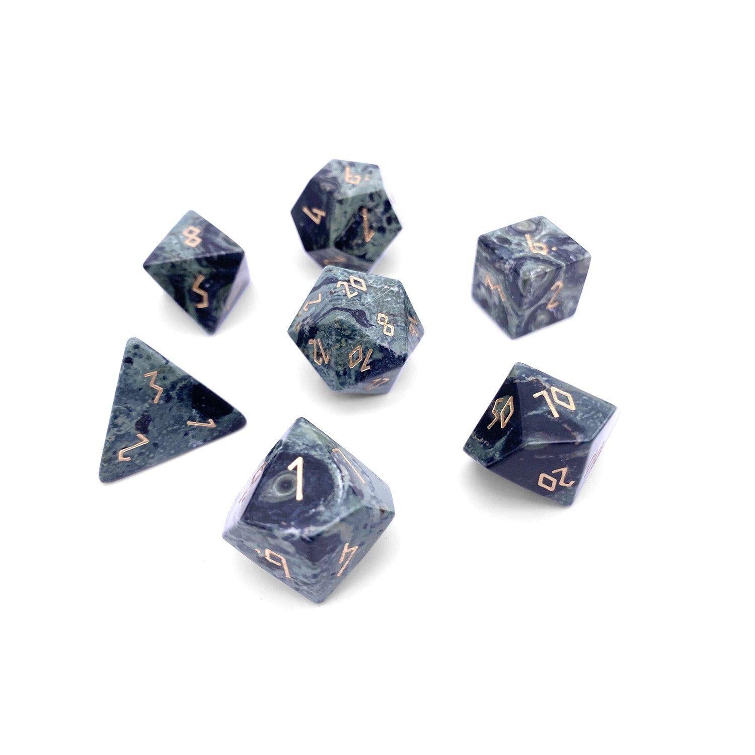 Crocodile Jasper - 7 Piece RPG Set Gemstone Dice-Gemstone Dice-Norse Foundry-Gemstone Dice-Dungeons and Dragons Dice-Gem Dice-DND Dice-Gaming Dice-Perfect for Tabletop RPGs-Dice Set