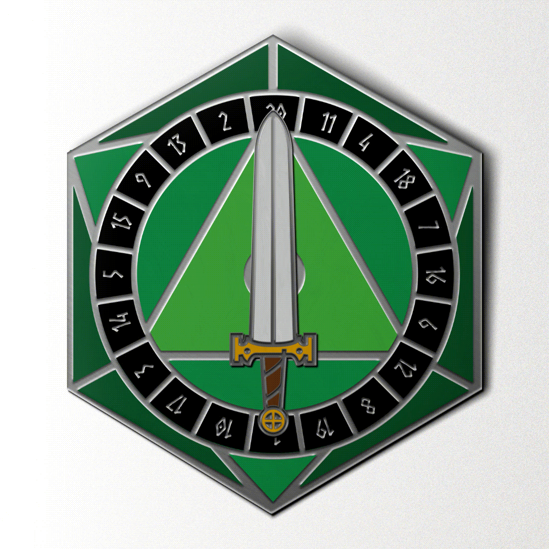 D20 Sword Spinner Pin - Hard Enamel Adventure Dice Pin Metal by Norse Foundry-Pins-Norse Foundry-D&D Enamel Pin-D&D Pin-Dungeons and Dragons Enamel Pin-DND Accessories