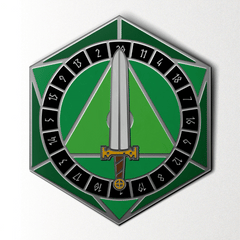 D20 Sword Spinner Pin - Hard Enamel Adventure Dice Pin Metal by Norse Foundry