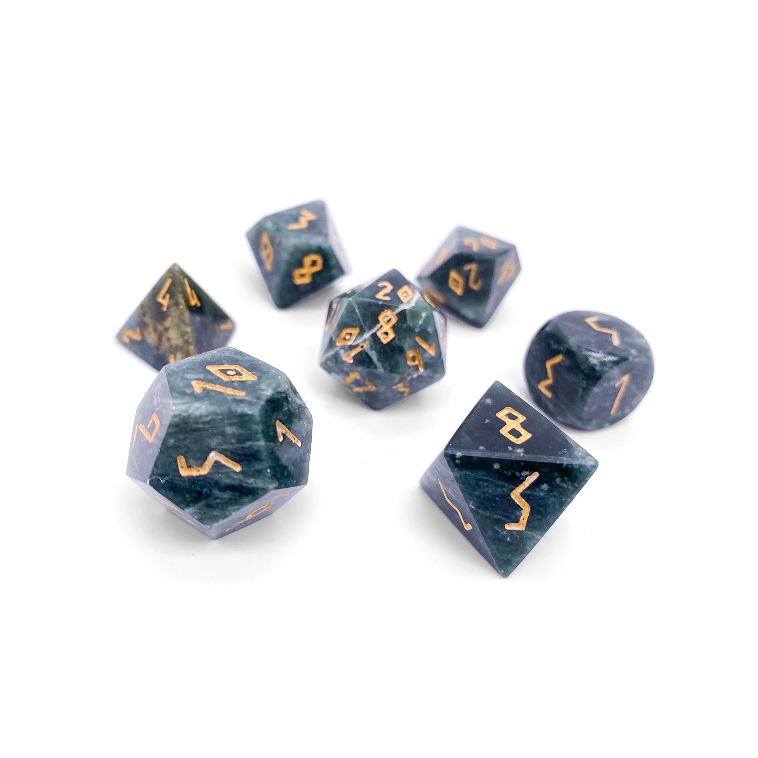 Dark Jade - 7 Piece RPG Set TruStone Dice-TruStone Dice-Norse Foundry-Gemstone Dice-Dungeons & Dragons Dice-Gem Dice-D&D Dice-Gaming Dice-Perfect for Tabletop RPGs-Dice Set