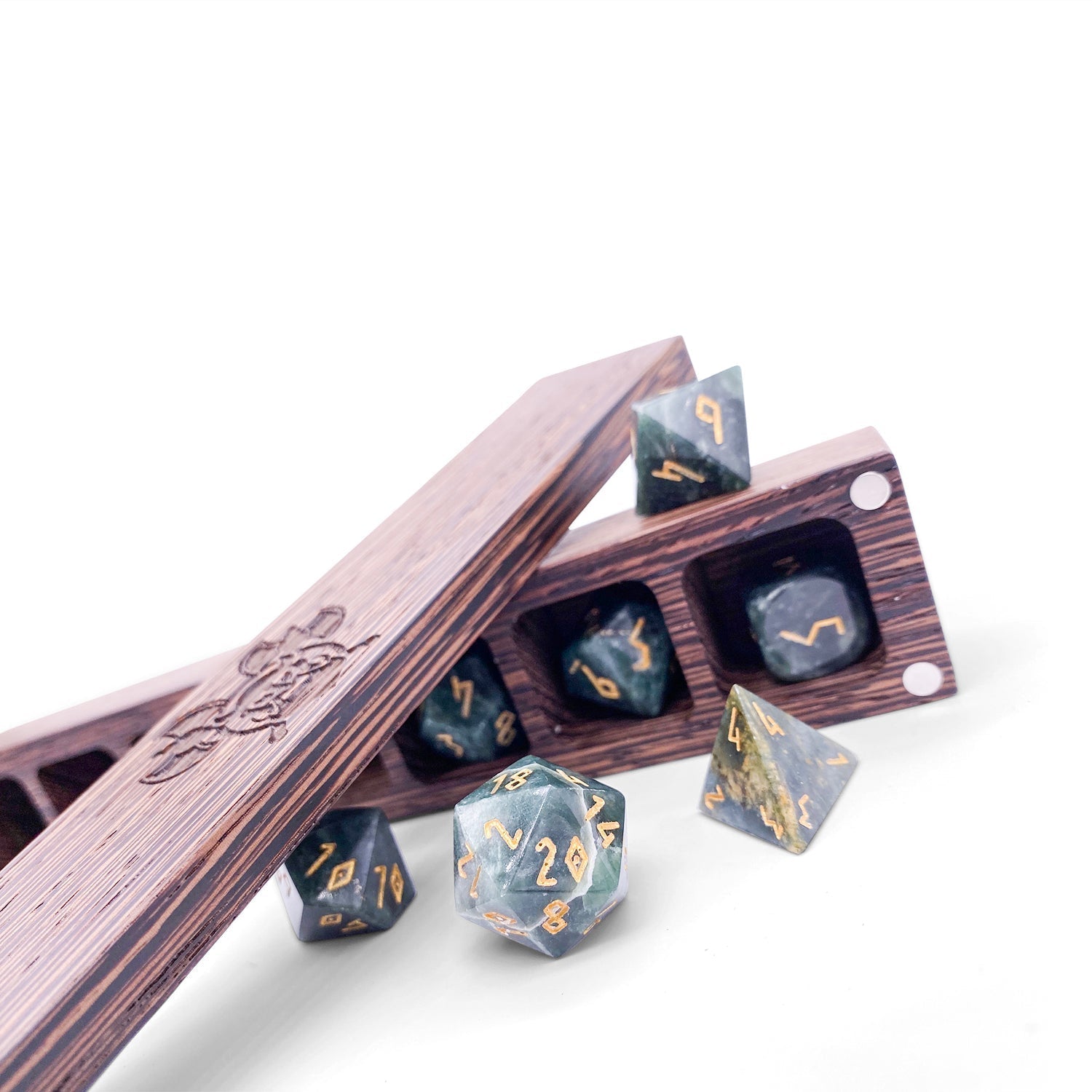 Dark Jade - 7 Piece RPG Set TruStone Dice-TruStone Dice-Norse Foundry-Gemstone Dice-Dungeons and Dragons Dice-Gem Dice-DND Dice-Gaming Dice-Perfect for Tabletop RPGs-Dice Set