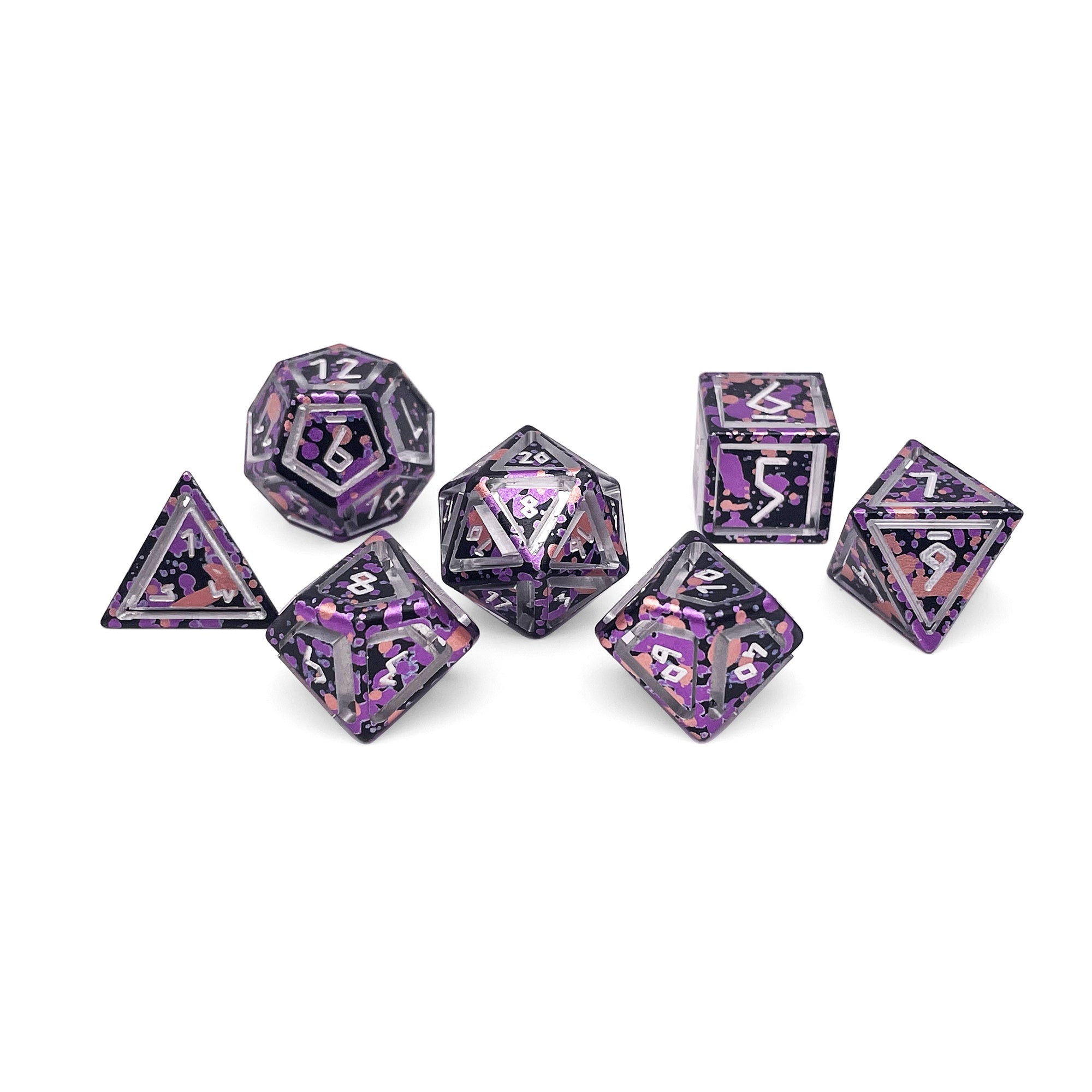 Death Knight - Nimbus™ 7 Piece RPG Set 6063 Aluminum Wondrous Dice-Aluminum Dice-Norse Foundry-Norse Foundry-aluminum dice-dungeons & dragons-d&d dice set-rpg dice set-aluminum d&d dice set-d&d-lightweight-perfect for tabletop rpgs