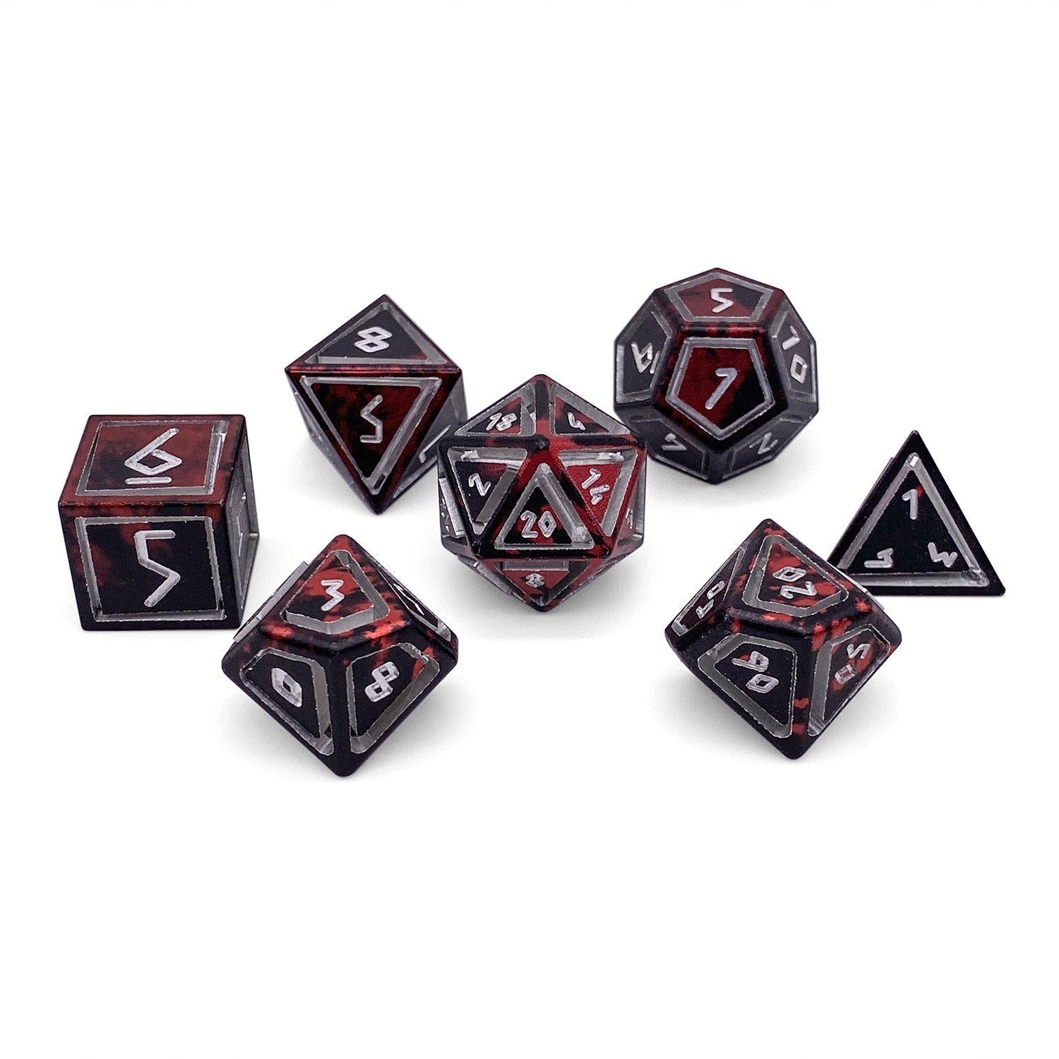 Demon's Blood - Nimbus™ 7 Piece RPG Set 6063 Aluminum Wondrous Dice-Aluminum Dice-Norse Foundry-Norse Foundry-aluminum dice-dungeons & dragons-d&d dice set-rpg dice set-aluminum d&d dice set-d&d-lightweight-perfect for tabletop rpgs
