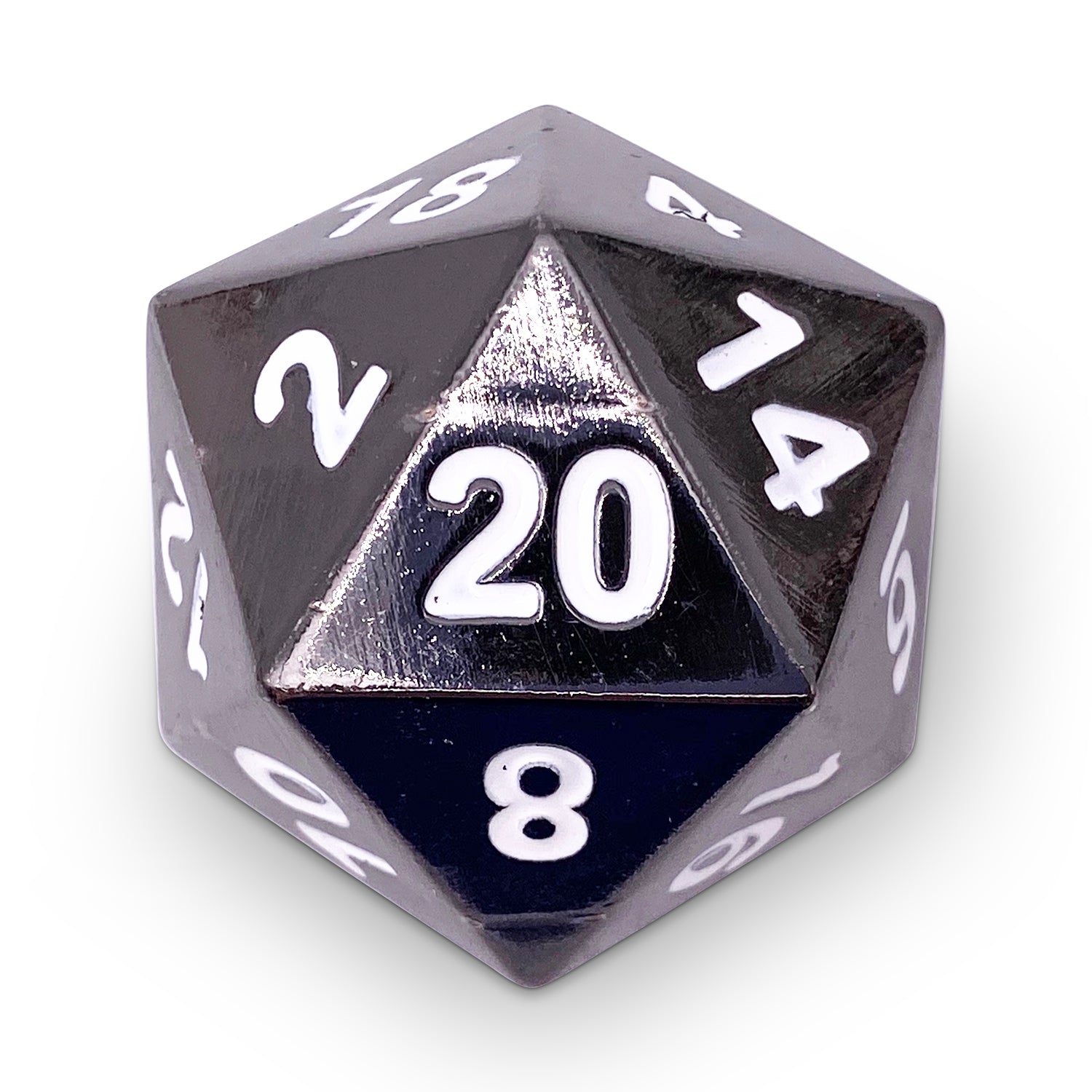 Drow Black - Boulder® 45mm D20 Metal Dice-Zinc Alloy Dice-Norse Foundry-Norse Foundry-dungeons & dragons-d&d dice-rpg dice-d20-metal dice-d&d-45mm-oversize-boulder-perfect for tabletop rpgs