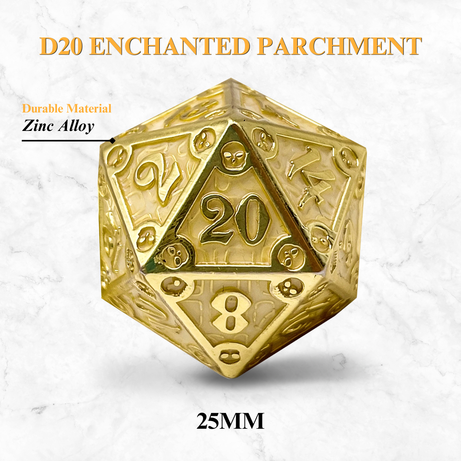 Dungeon Delve Runestones™ - 25mm D20 - Enchanted Parchment-Zinc Alloy Dice-Norse Foundry-Norse Foundry-dungeons & dragons-d&d dice-rpg dice-d20-metal dice-d&d-25mm-perfect for tabletop rpgs
