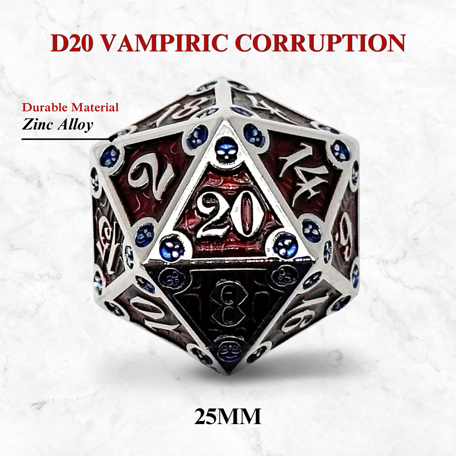 Dungeon Delve Runestones™ - 25mm D20 - Vampiric Corruption-Zinc Alloy Dice-Norse Foundry-Norse Foundry-dungeons & dragons-d&d dice-rpg dice-d20-metal dice-d&d-25mm-perfect for tabletop rpgs
