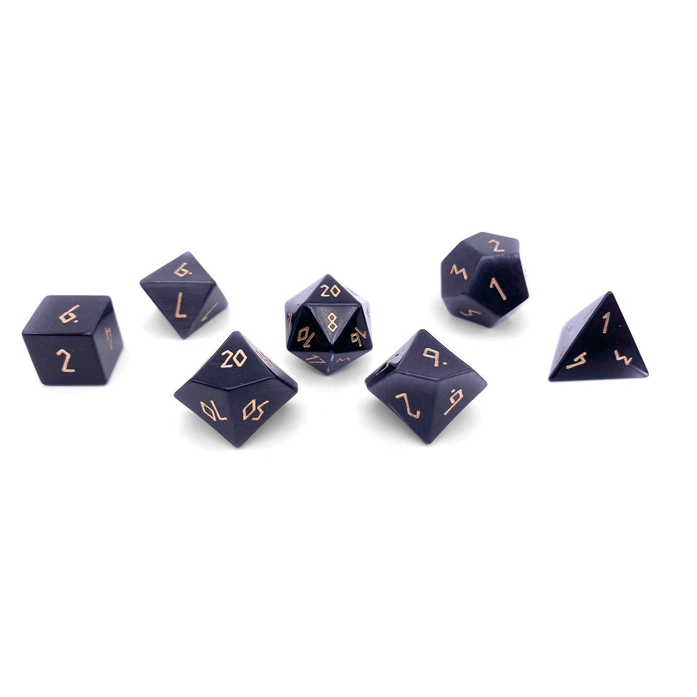 Ebony Cats Eye - 7 Piece RPG Set Glass Dice