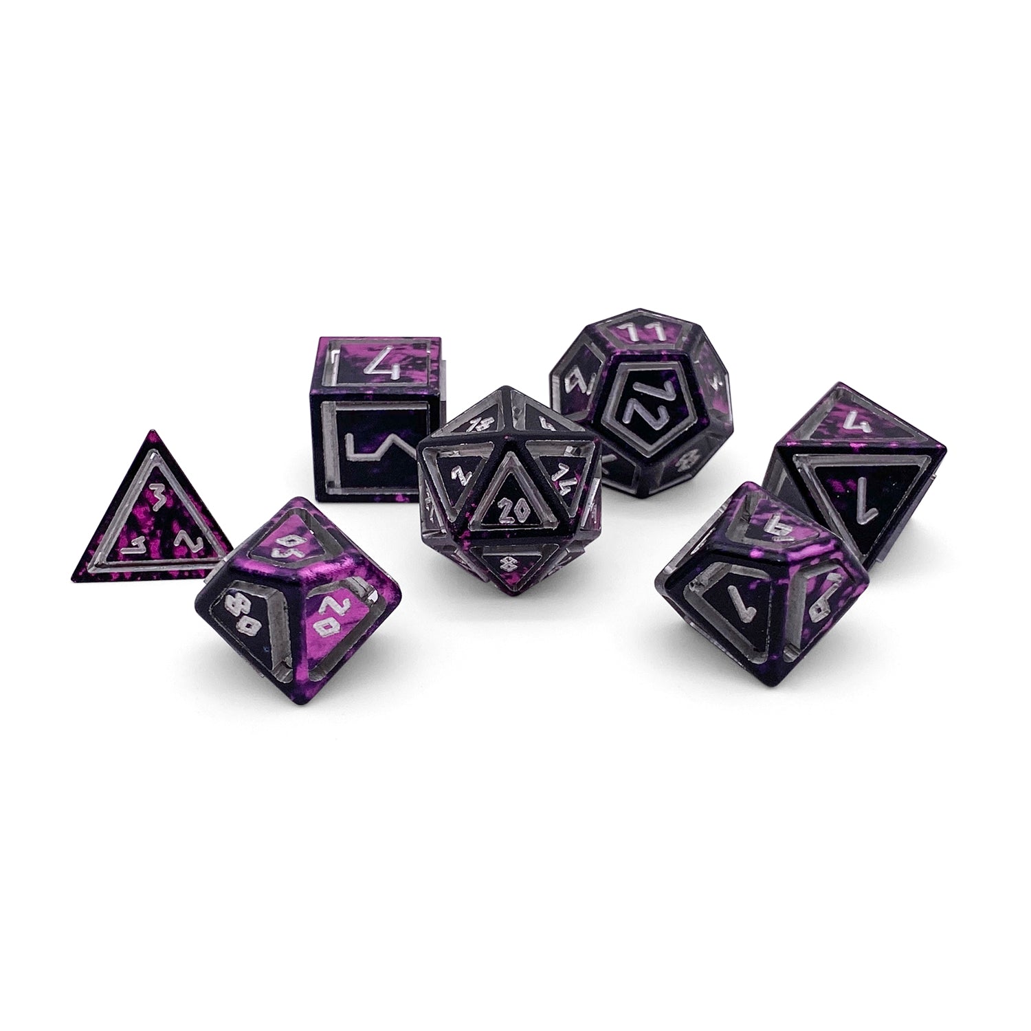 Eldritch - Nimbus™ 7 Piece RPG Set 6063 Aluminum Wondrous Dice-Aluminum Dice-Norse Foundry-Norse Foundry-aluminum dice-dungeons & dragons-d&d dice set-rpg dice set-aluminum d&d dice set-d&d-lightweight-perfect for tabletop rpgs