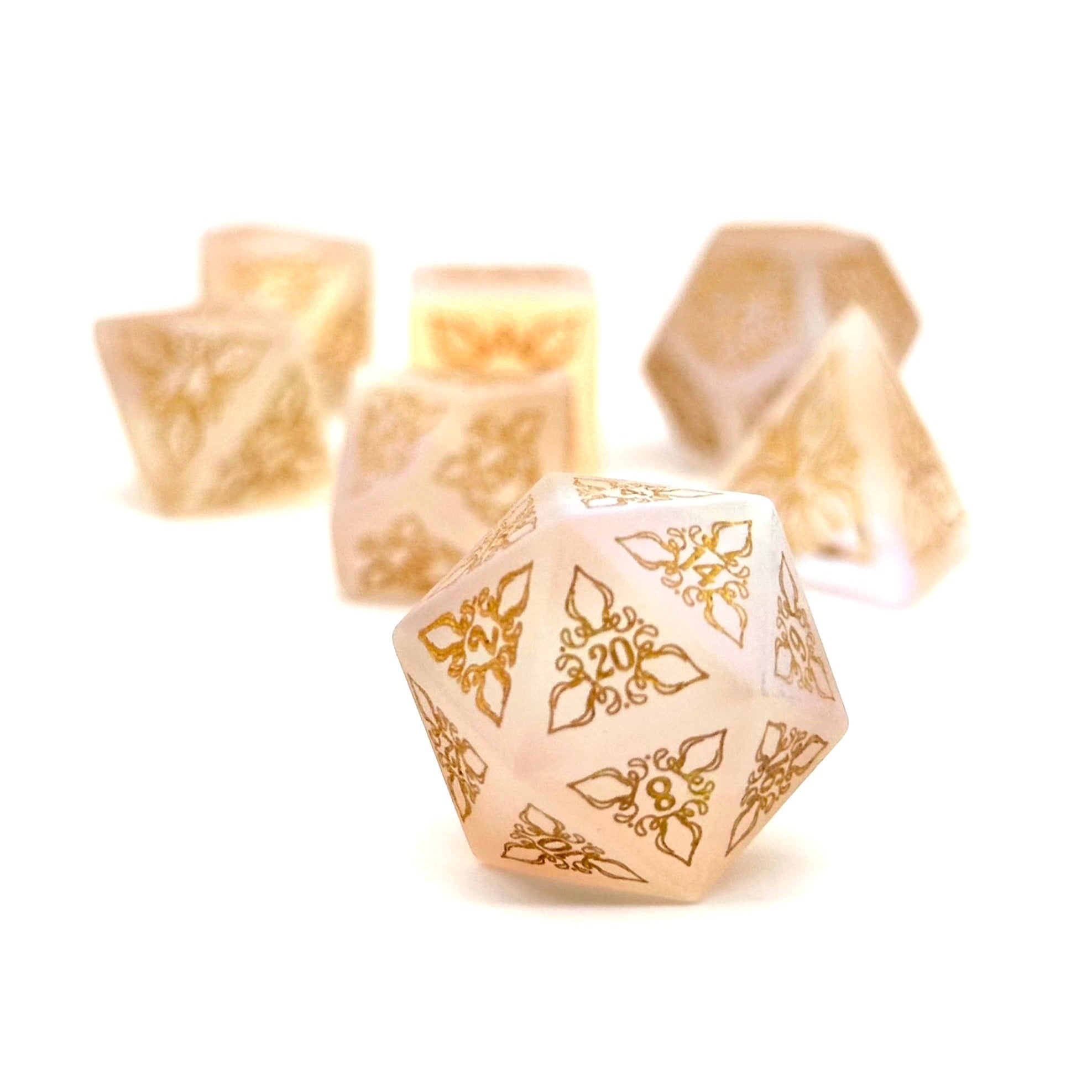 Feyweave - Frosted K9 with Gold Font-Norse Foundry-Dungeons and Dragons-DnD Dice-D20-Dice Set-DnD-Perfect for Tabletop RPGs