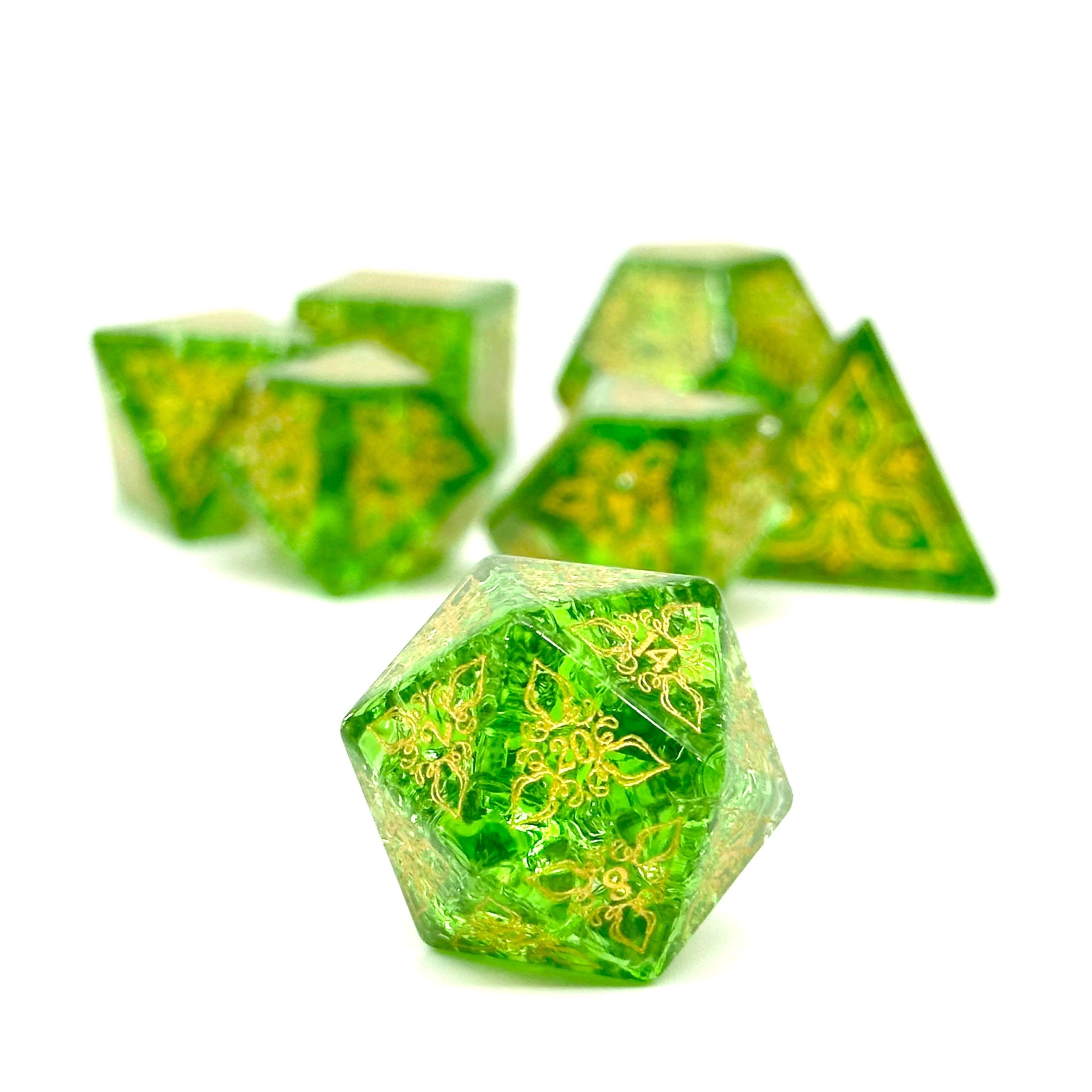 Feyweave - Shattered Zircon Emerald-Norse Foundry-Norse Foundry-glass dice-dungeons & dragons-d&d dice set-rpg dice set-glass dice set-d&d-perfect for tabletop rpgs