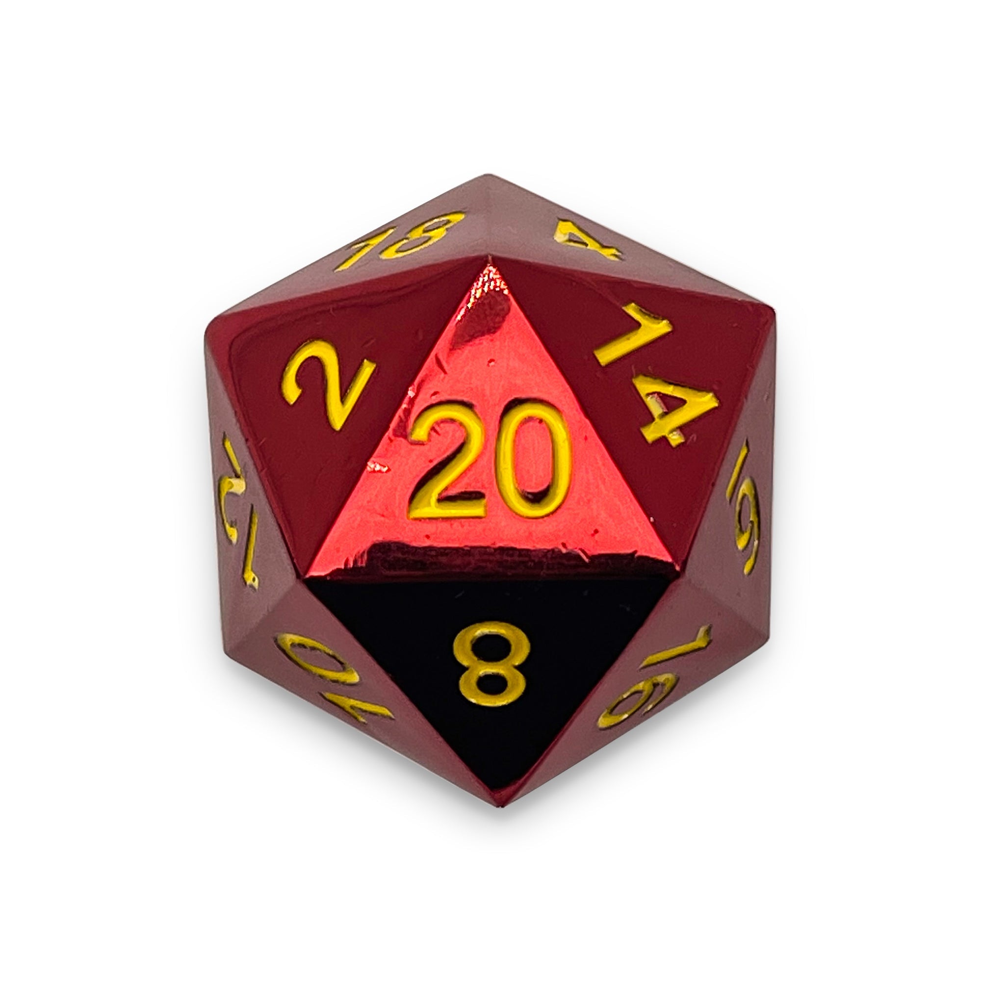 Fireball - Boulder® 45mm D20 Metal Dice-Zinc Alloy Dice-Norse Foundry-Norse Foundry-dungeons & dragons-d&d dice-rpg dice-d20-metal dice-d&d-45mm-oversize-boulder-perfect for tabletop rpgs
