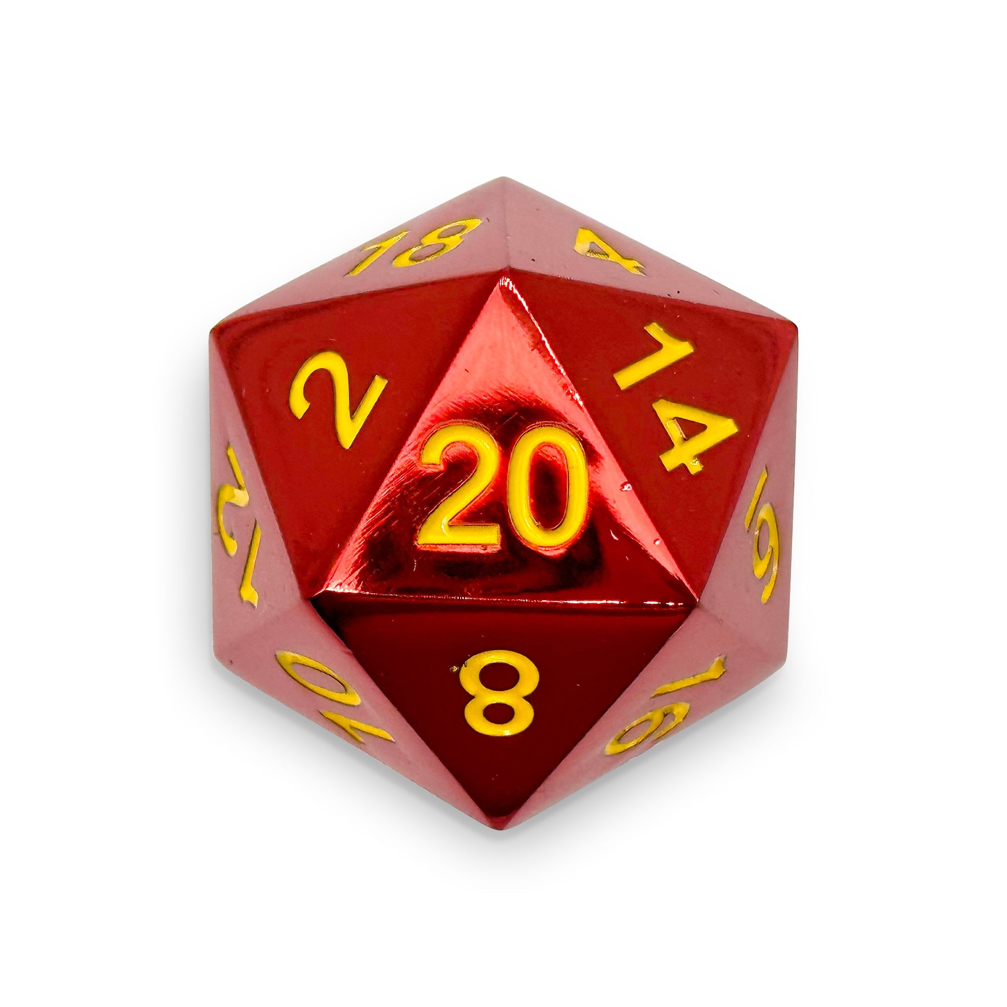 Fireball - Boulder® 45mm D20 Metal Dice-Zinc Alloy Dice-Norse Foundry-Norse Foundry-dungeons & dragons-d&d dice-rpg dice-d20-metal dice-d&d-45mm-oversize-boulder-perfect for tabletop rpgs