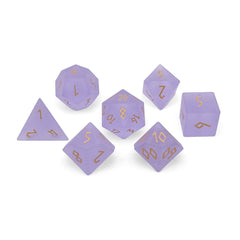 Frosted Amethyst - Gold Font 7 Piece RPG Set Zircon Glass Dice