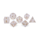 Frosted K9 Rainbow Glass - Gold Font 7 Piece RPG Set K9 Glass Dice-Glass Dice-Norse Foundry-Norse Foundry-k9 glass dice-dungeons & dragons-d&d dice set-rpg dice set-glass dice set-d&d-perfect for tabletop rpgs
