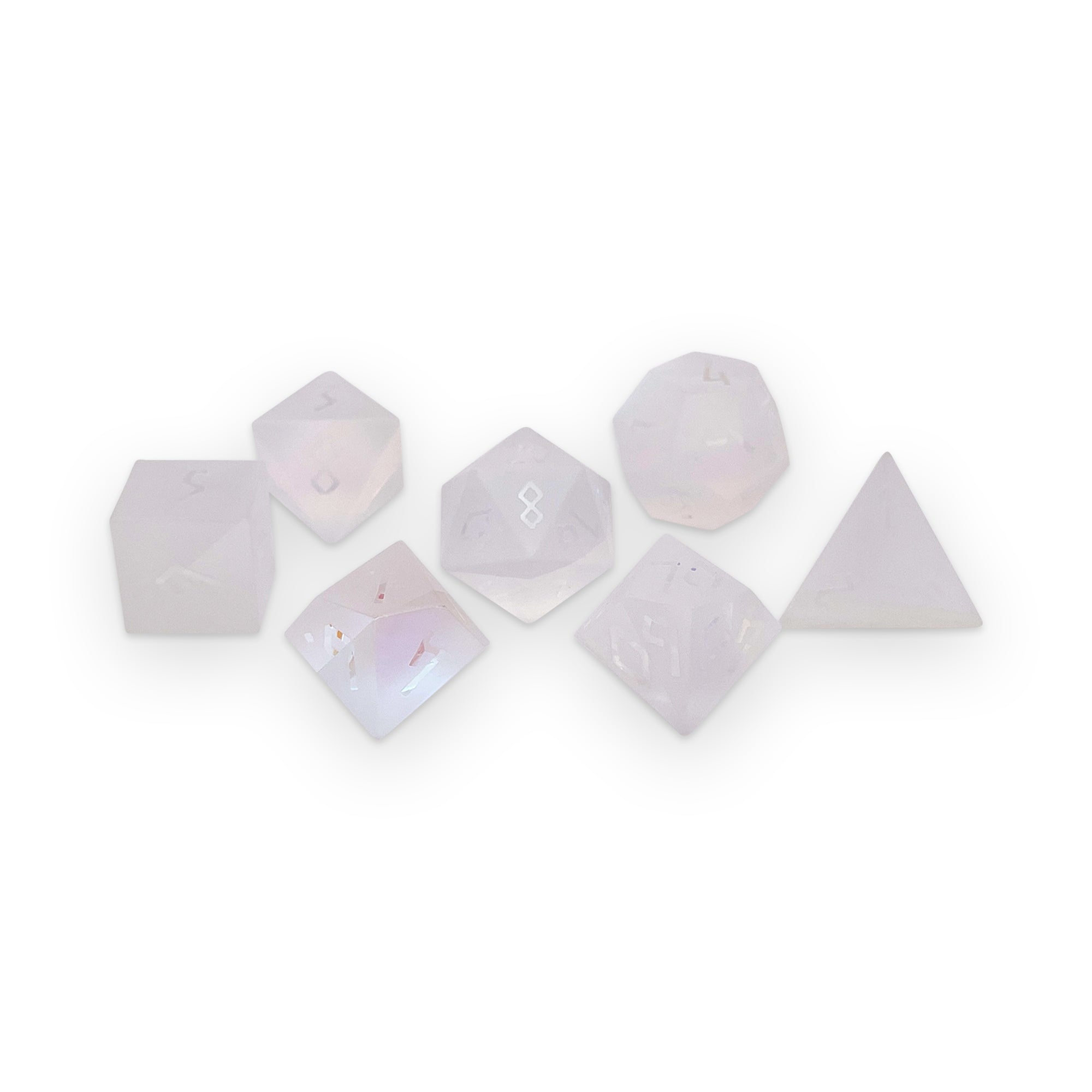 Frosted K9 Rainbow Glass - Raised 7 Piece RPG Set K9 Glass Dice-Glass Dice-Norse Foundry-Norse Foundry-k9 glass dice-dungeons & dragons-d&d dice set-rpg dice set-glass dice set-d&d-perfect for tabletop rpgs