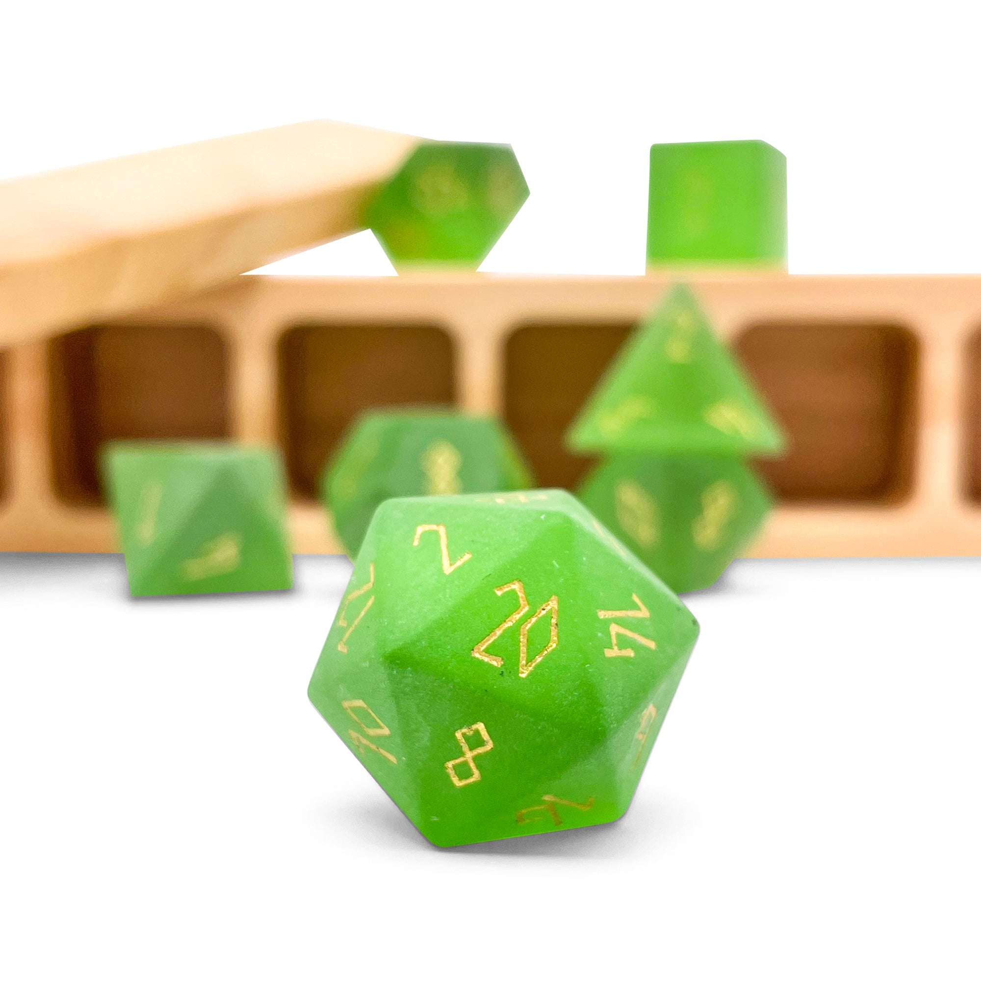Frosted Zircon Emerald - 7 Piece RPG Set Zircon Glass Dice-Glass Dice-Norse Foundry-Norse Foundry-zircon glass dice-dungeons & dragons-d&d dice set-rpg dice set-glass dice set-d&d-perfect for tabletop rpgs