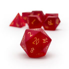 Frosted Zircon Garnet - Gold Font 7 Piece RPG Set Zircon Glass Dice-Glass Dice-Norse Foundry-Norse Foundry-zircon glass dice-dungeons & dragons-d&d dice set-rpg dice set-glass dice set-d&d-perfect for tabletop rpgs