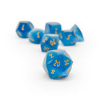 Ocean Blue Cat's Eye w/ Gold Font – 7 Piece RPG Set Glass Wondrous Cut Dice – Norse Foundry – Glass Dice – Dungeons & Dragons Dice – DnD Dice – Gaming Dice – Perfect for Tabletop RPGs – Dice Set