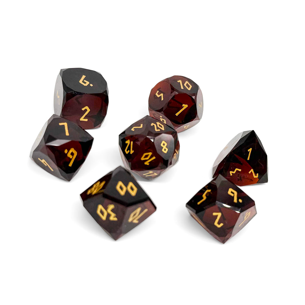 Garnet Zircon - 7 Piece RPG Set Glass Wondrous Cut Dice