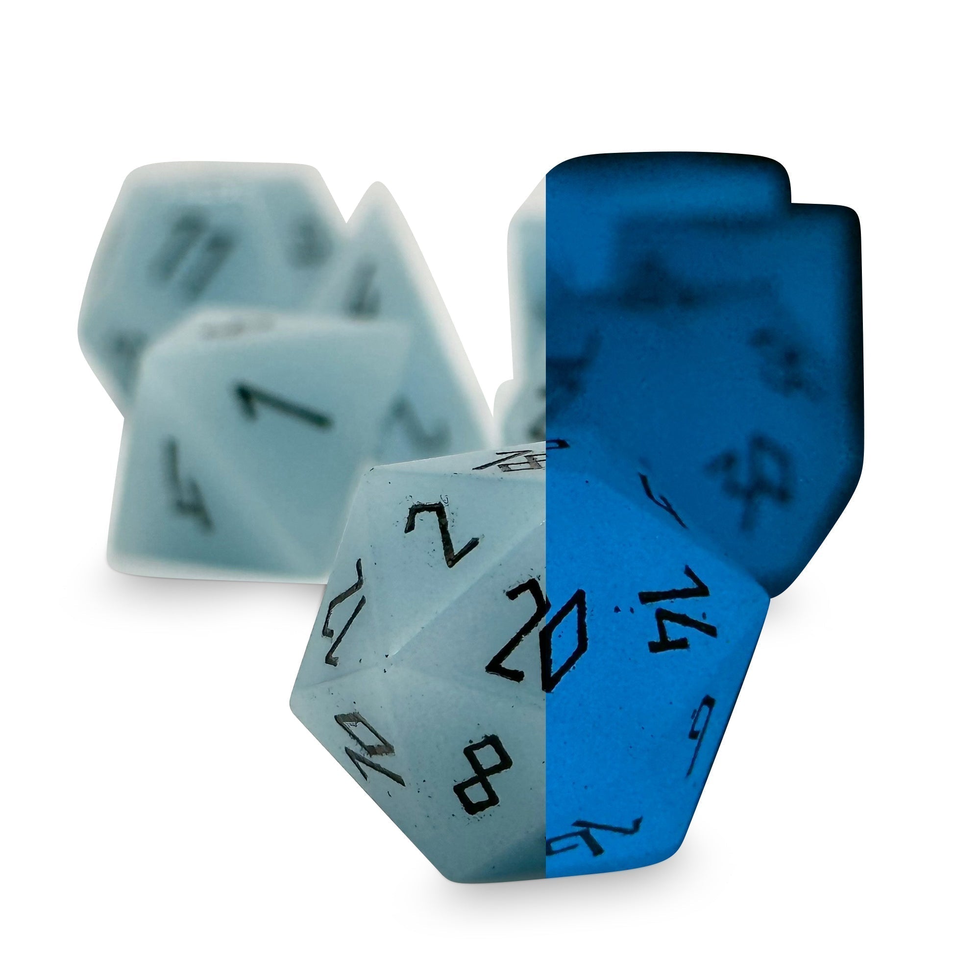 Glowstone Blue - 7 Piece RPG Set Gemstone Dice-Gemstone Dice-Norse Foundry-Gemstone Dice-Dungeons and Dragons Dice-Gem Dice-DND Dice-Gaming Dice-Perfect for Tabletop RPGs-Dice Set