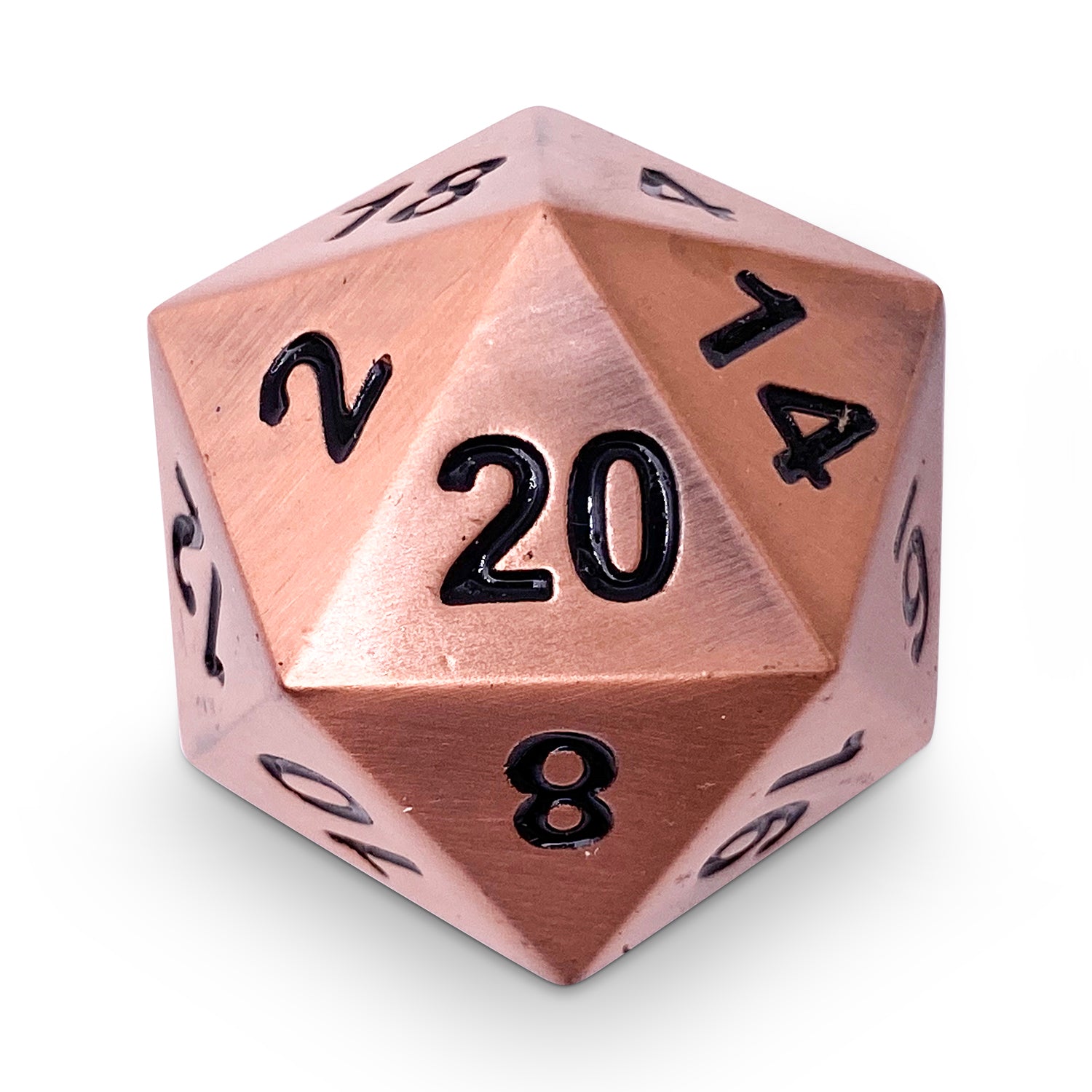 Gnomish Copper - Boulder® 45mm D20 Metal Dice-Zinc Alloy Dice-Norse Foundry-Norse Foundry-dungeons & dragons-d&d dice-rpg dice-d20-metal dice-d&d-45mm-oversize-boulder-perfect for tabletop rpgs