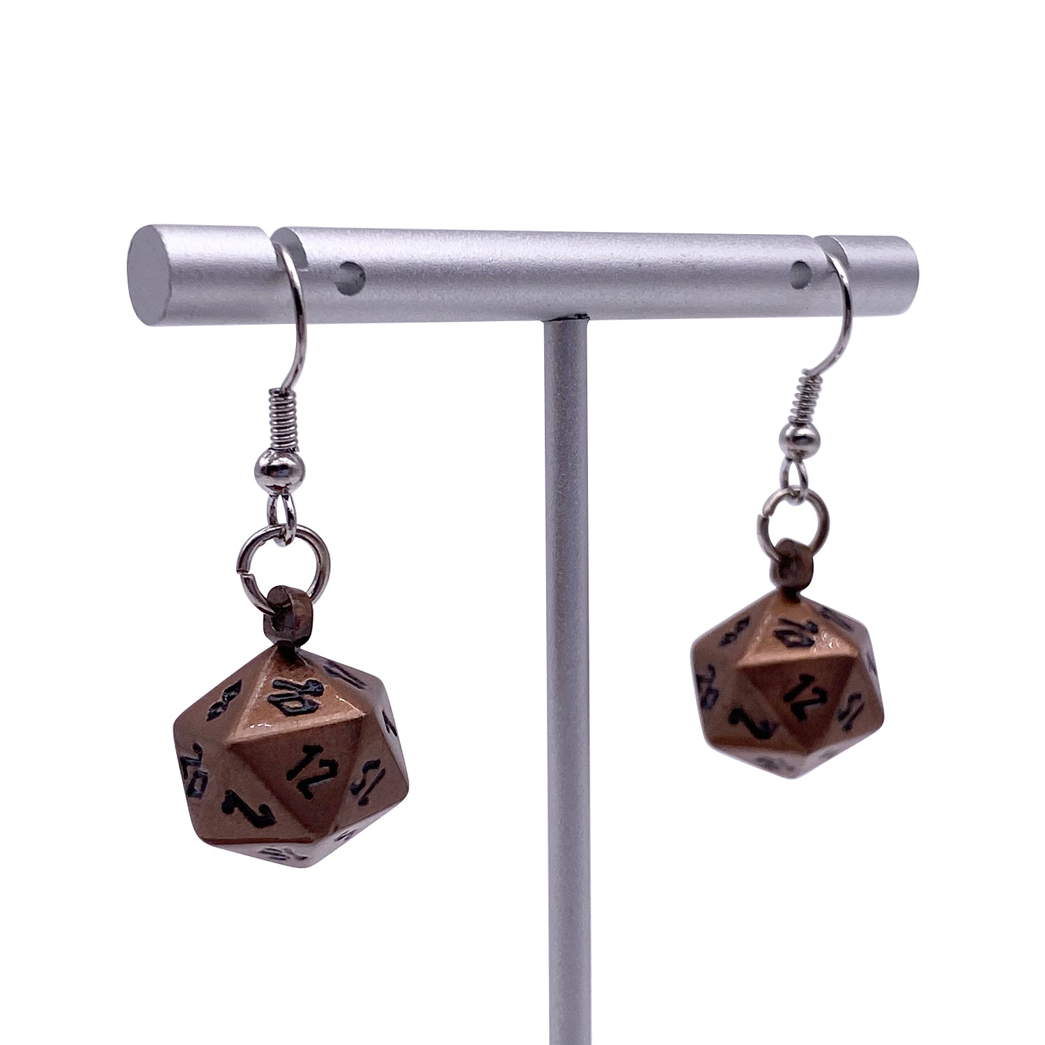 Gnomish Copper - Ioun Stone D20 Dice Earrings by Norse Foundry-Earrings-Norse Foundry-dungeons and dragons-dnd-dungeons & dragons-earrings-d&d accessories-dice earrings- d20 earrings