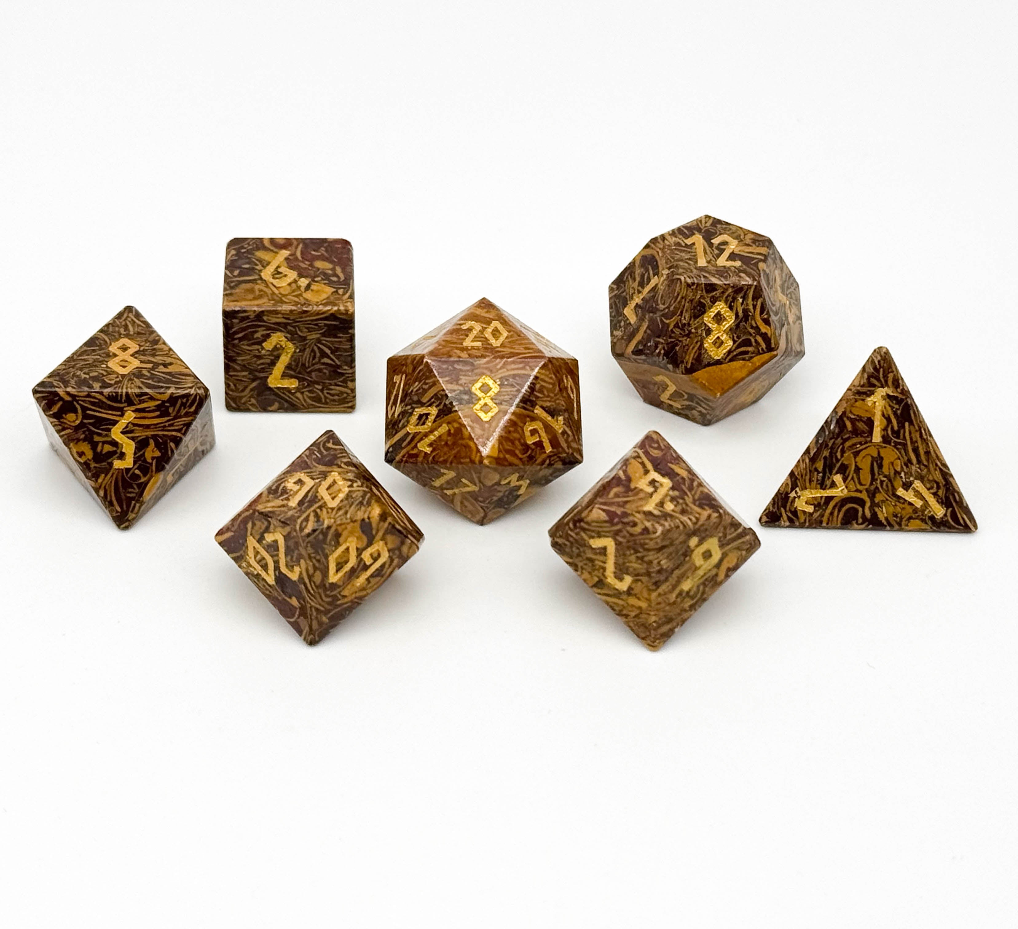 Golden Silk Jade - 7 Piece RPG Set Gemstone Dice-Gemstone Dice-Norse Foundry-Gemstone Dice-Dungeons & Dragons Dice-Gem Dice-D&D Dice-Gaming Dice-Perfect for Tabletop RPGs-Dice Set