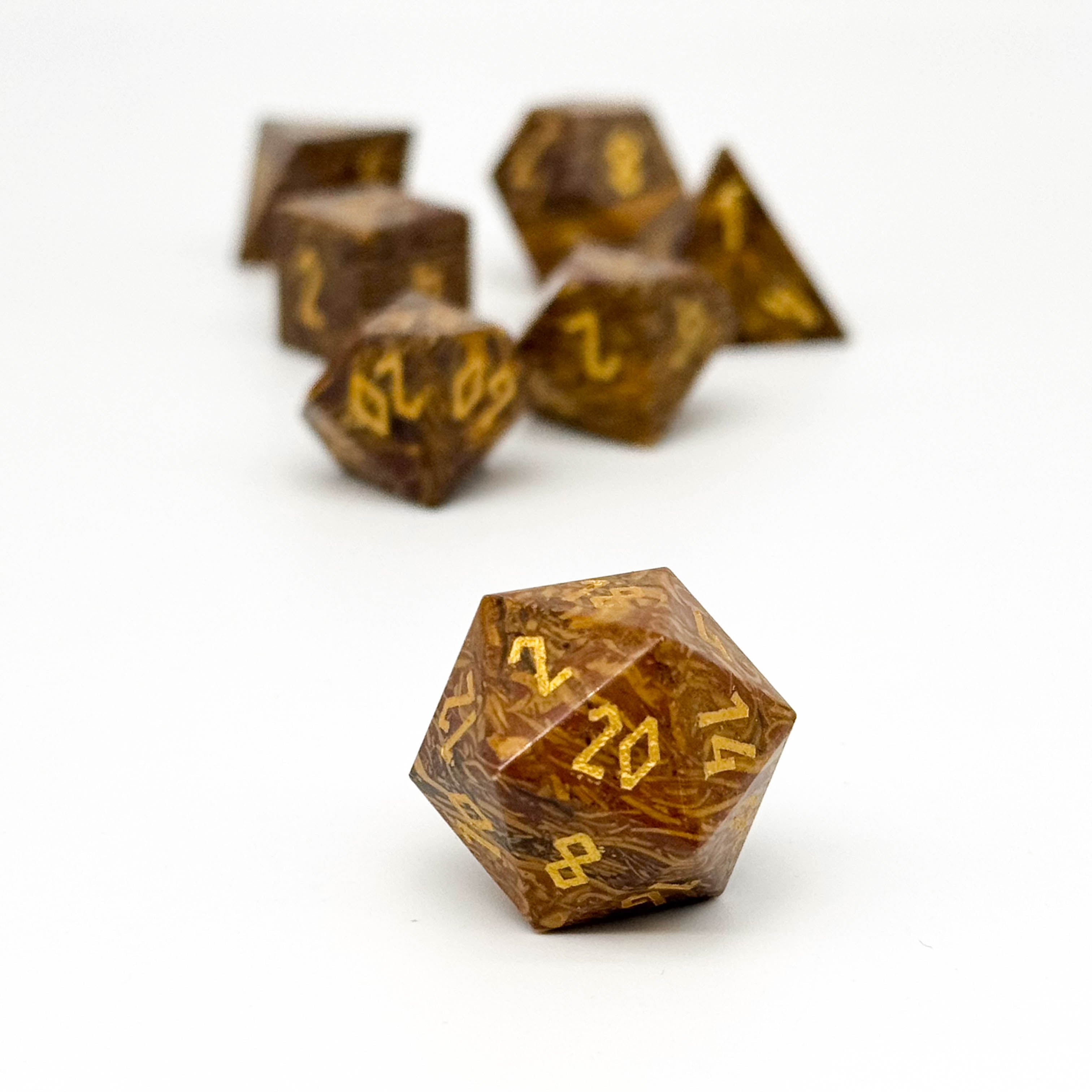 Golden Silk Jade - 7 Piece RPG Set Gemstone Dice-Gemstone Dice-Norse Foundry-Gemstone Dice-Dungeons & Dragons Dice-Gem Dice-DnD Dice-Gaming Dice-Perfect for Tabletop RPGs-Dice Set