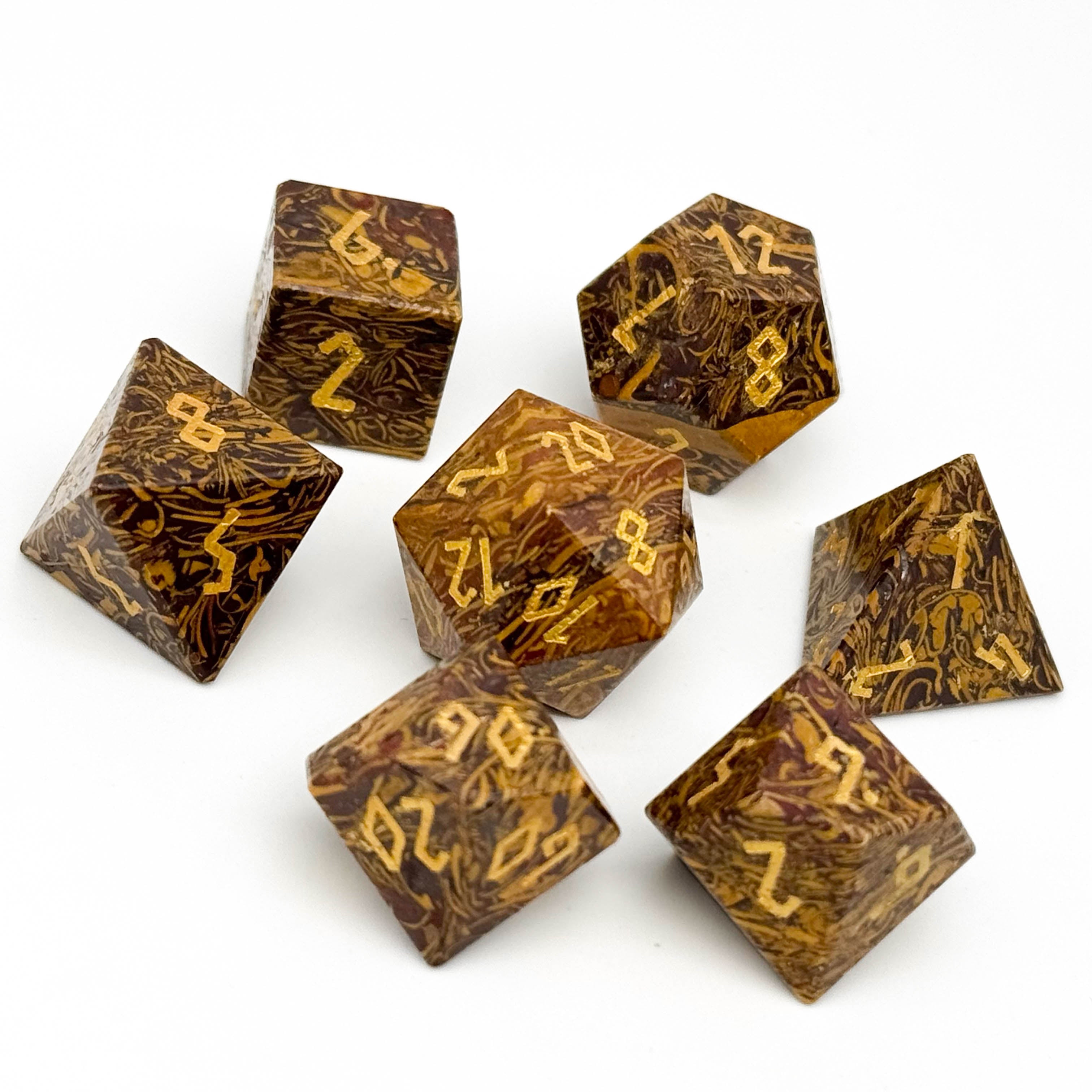 Golden Silk Jade - 7 Piece RPG Set Gemstone Dice-Gemstone Dice-Norse Foundry-Gemstone Dice-Dungeons and Dragons Dice-Gem Dice-DND Dice-Gaming Dice-Perfect for Tabletop RPGs-Dice Set