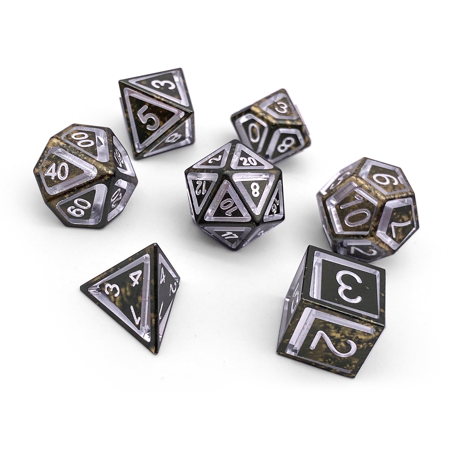 Great Void - Nimbus™ 7 Piece RPG Set 6063 Aluminum Wondrous Dice-Aluminum Dice-Norse Foundry-Norse Foundry-aluminum dice-dungeons & dragons-d&d dice set-rpg dice set-aluminum d&d dice set-d&d-lightweight-perfect for tabletop rpgs