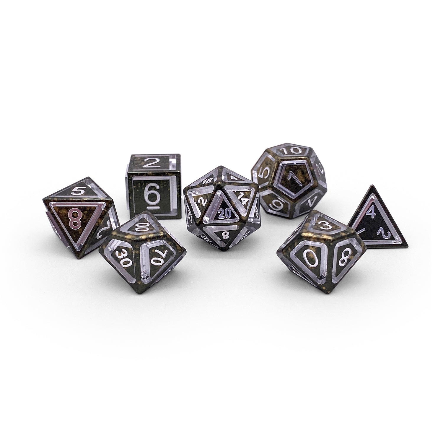 Great Void - Nimbus™ 7 Piece RPG Set 6063 Aluminum Wondrous Dice-Aluminum Dice-Norse Foundry-Norse Foundry-aluminum dice-dungeons & dragons-d&d dice set-rpg dice set-aluminum d&d dice set-d&d-lightweight-perfect for tabletop rpgs