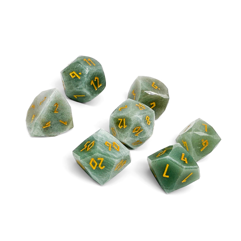 Green Aventurine w/ Gold - 7 Piece RPG Set Gemstone Wondrous Cut Dice
