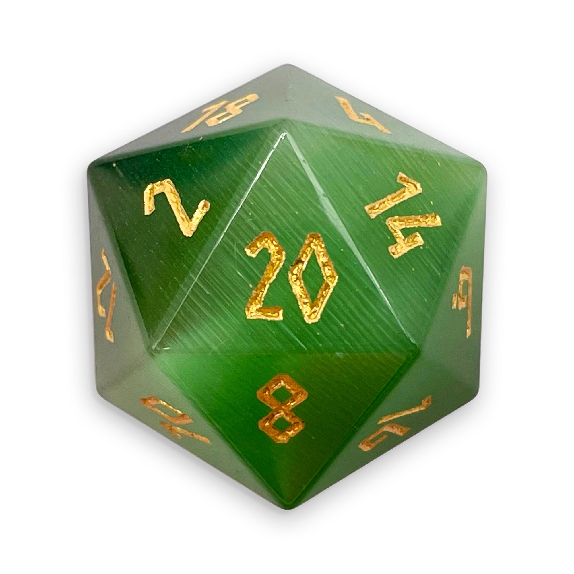 Green Cat's Eye - Single D20 Glass Dice-Glass Dice-Norse Foundry-Norse Foundry-dungeons & dragons-d&d dice-rpg d20-glass d20-d&d-d20-perfect for tabletop rpgs
