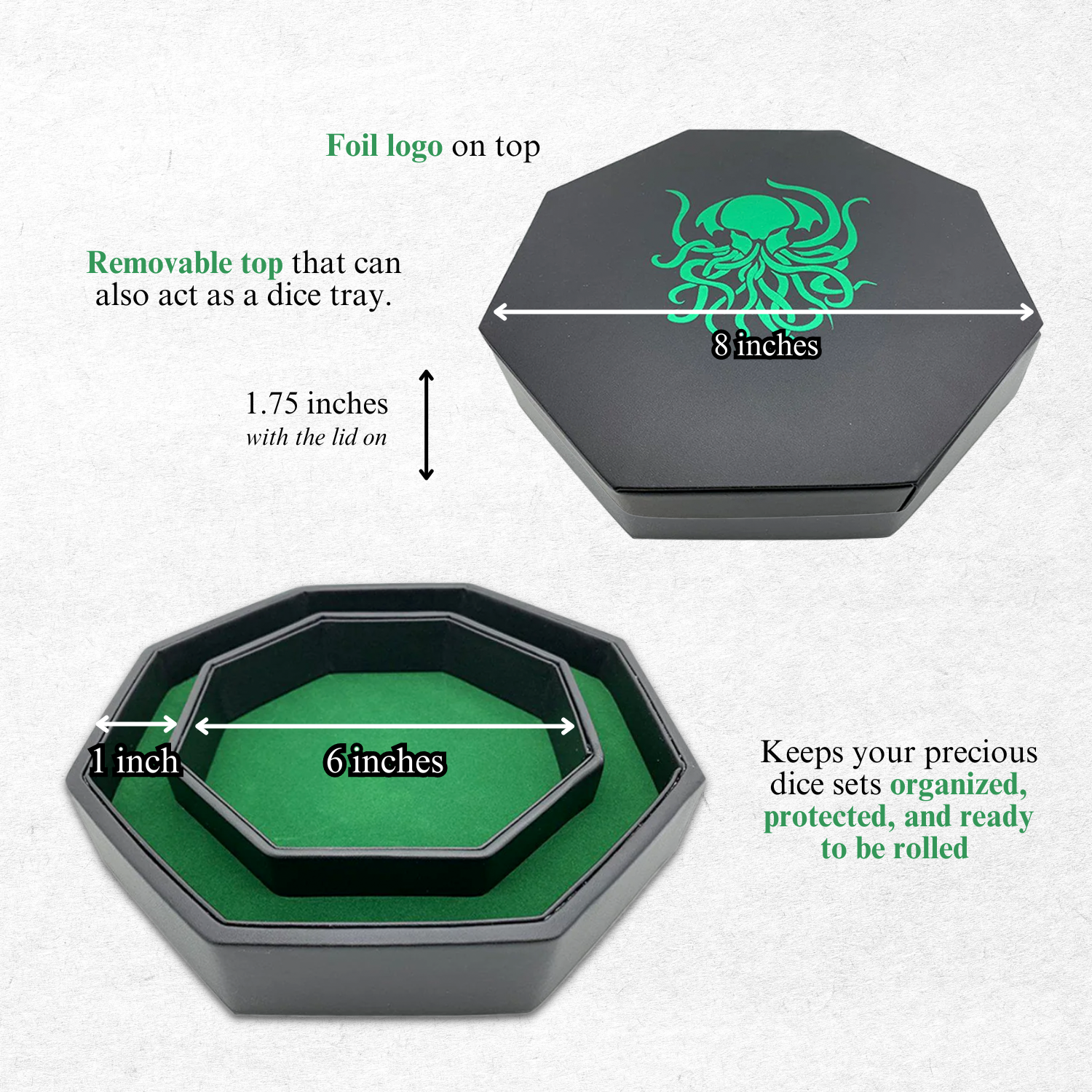Green Cthulhu - Tray of Holding™ Dice Tray by Norse Foundry-Dice Tray-Norse Foundry-Dice Tray-DND Dice Tray-D&D Dice Tray-D&D Accessories-D&D Dice Storage