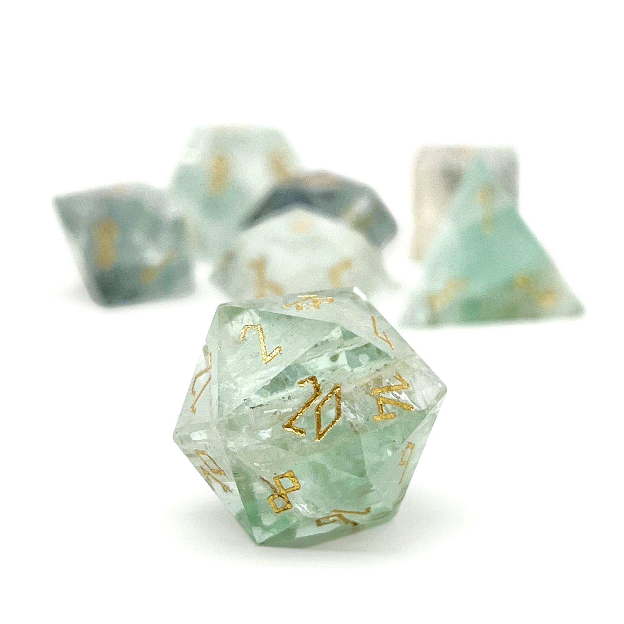 Green Fluorite - 7 Piece RPG Set Gemstone Dice-Gemstone Dice-Norse Foundry-Gemstone Dice-Dungeons and Dragons Dice-Gem Dice-DnD Dice-Gaming Dice-Perfect for Tabletop RPGs-Dice Set