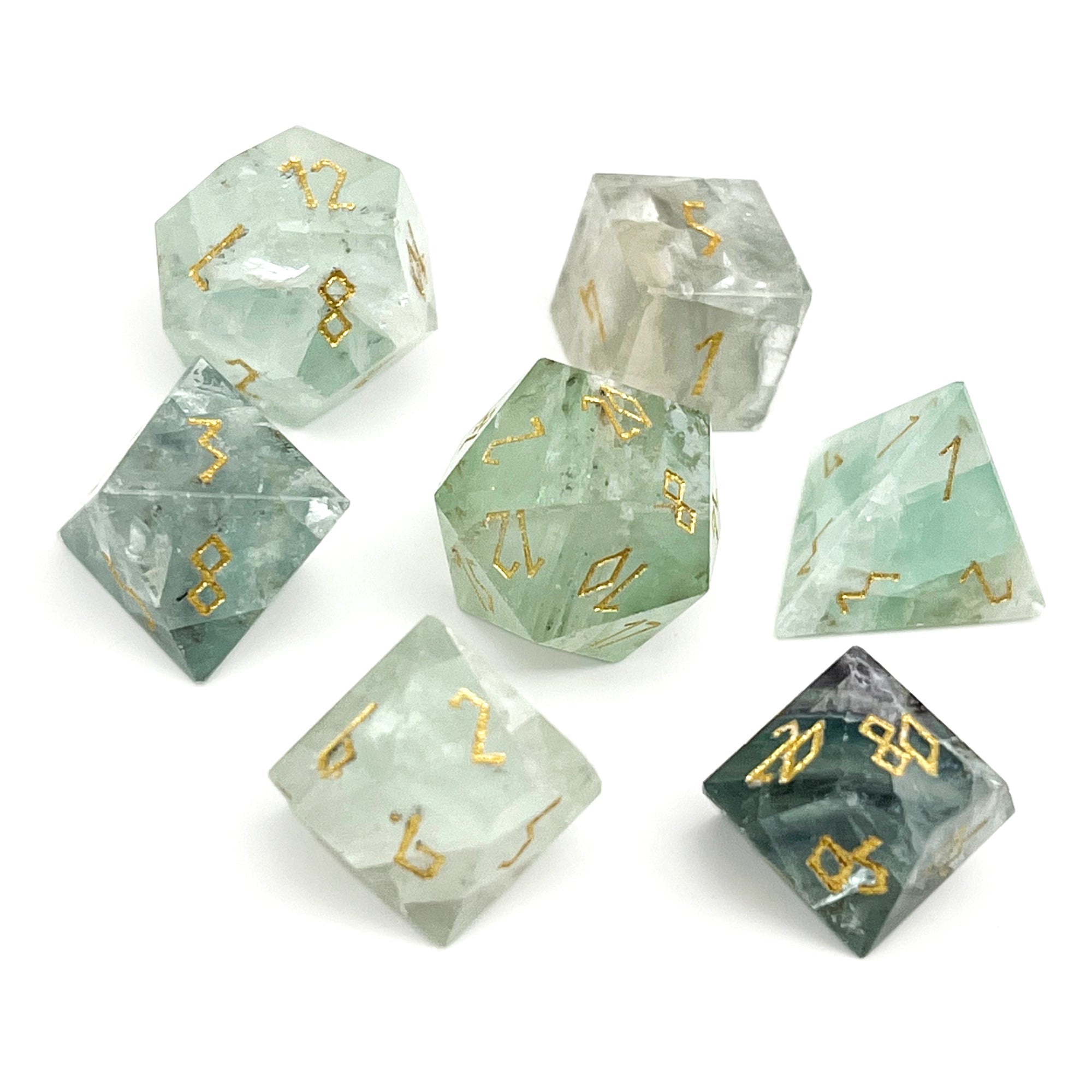 Green Fluorite - 7 Piece RPG Set Gemstone Dice-Gemstone Dice-Norse Foundry-Gemstone Dice-Dungeons and Dragons Dice-Gem Dice-DnD Dice-Gaming Dice-Perfect for Tabletop RPGs-Dice Set
