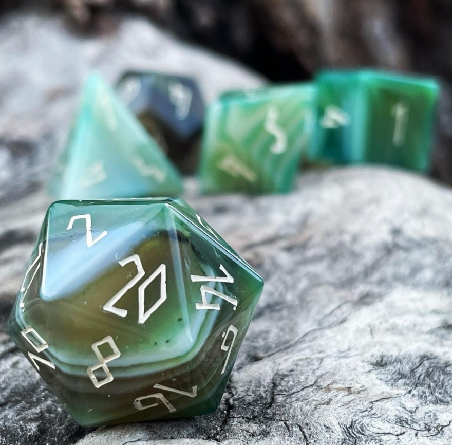 Green Striped Agate - 7 Piece RPG Set Gemstone Dice-Gemstone Dice-Norse Foundry-Gemstone Dice-Dungeons & Dragons Dice-Gem Dice-D&D Dice-Gaming Dice-Perfect for Tabletop RPGs-Dice Set
