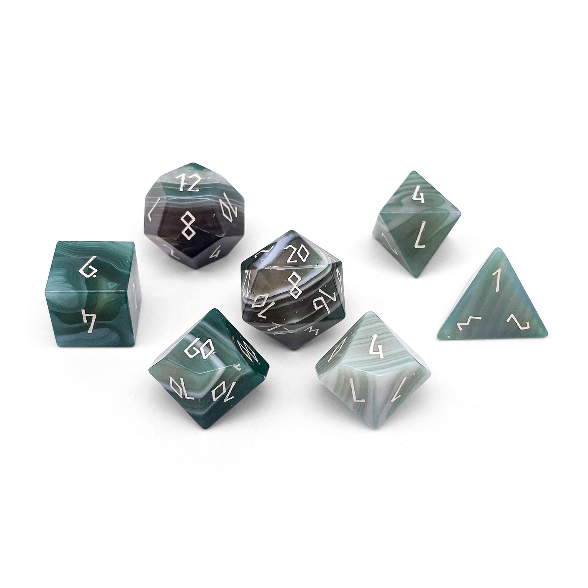 Green Striped Agate - 7 Piece RPG Set Gemstone Dice-Gemstone Dice-Norse Foundry-Gemstone Dice-Dungeons and Dragons Dice-Gem Dice-DND Dice-Gaming Dice-Perfect for Tabletop RPGs-Dice Set