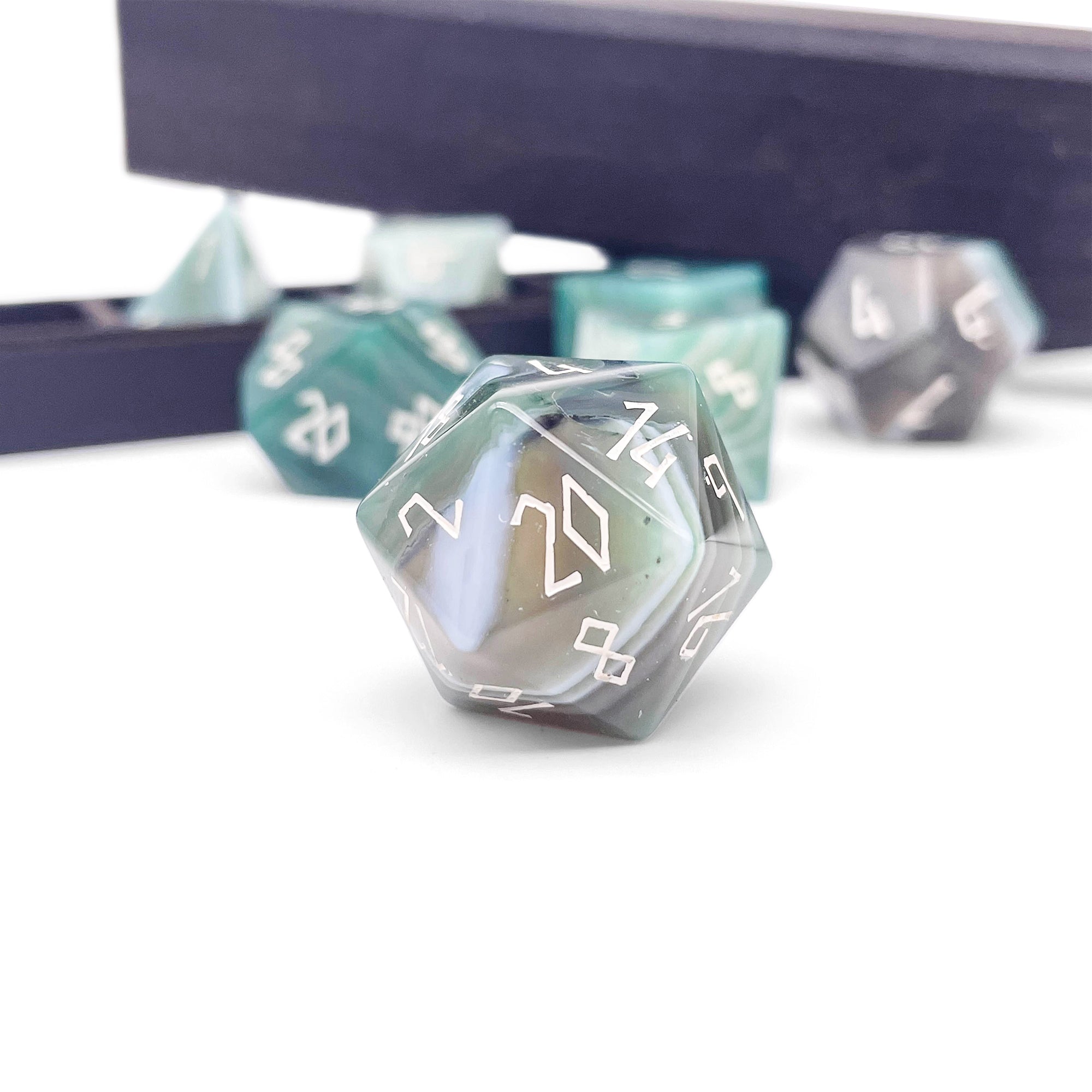 Green Striped Agate - 7 Piece RPG Set Gemstone Dice-Gemstone Dice-Norse Foundry-Gemstone Dice-Dungeons and Dragons Dice-Gem Dice-DND Dice-Gaming Dice-Perfect for Tabletop RPGs-Dice Set