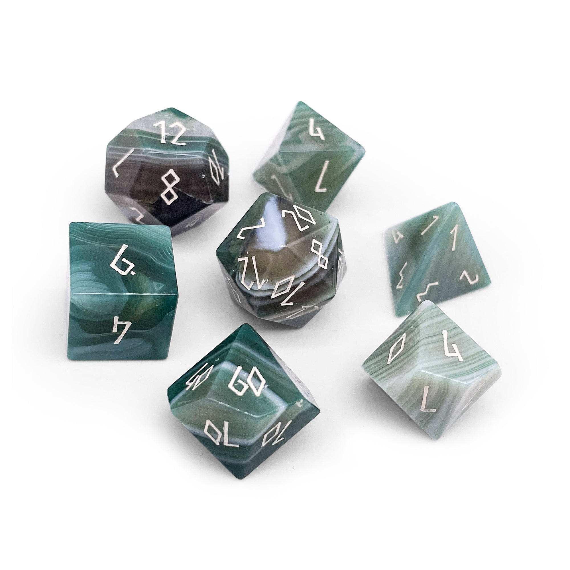 Green Striped Agate - 7 Piece RPG Set Gemstone Dice-Gemstone Dice-Norse Foundry-Gemstone Dice-Dungeons and Dragons Dice-Gem Dice-DND Dice-Gaming Dice-Perfect for Tabletop RPGs-Dice Set