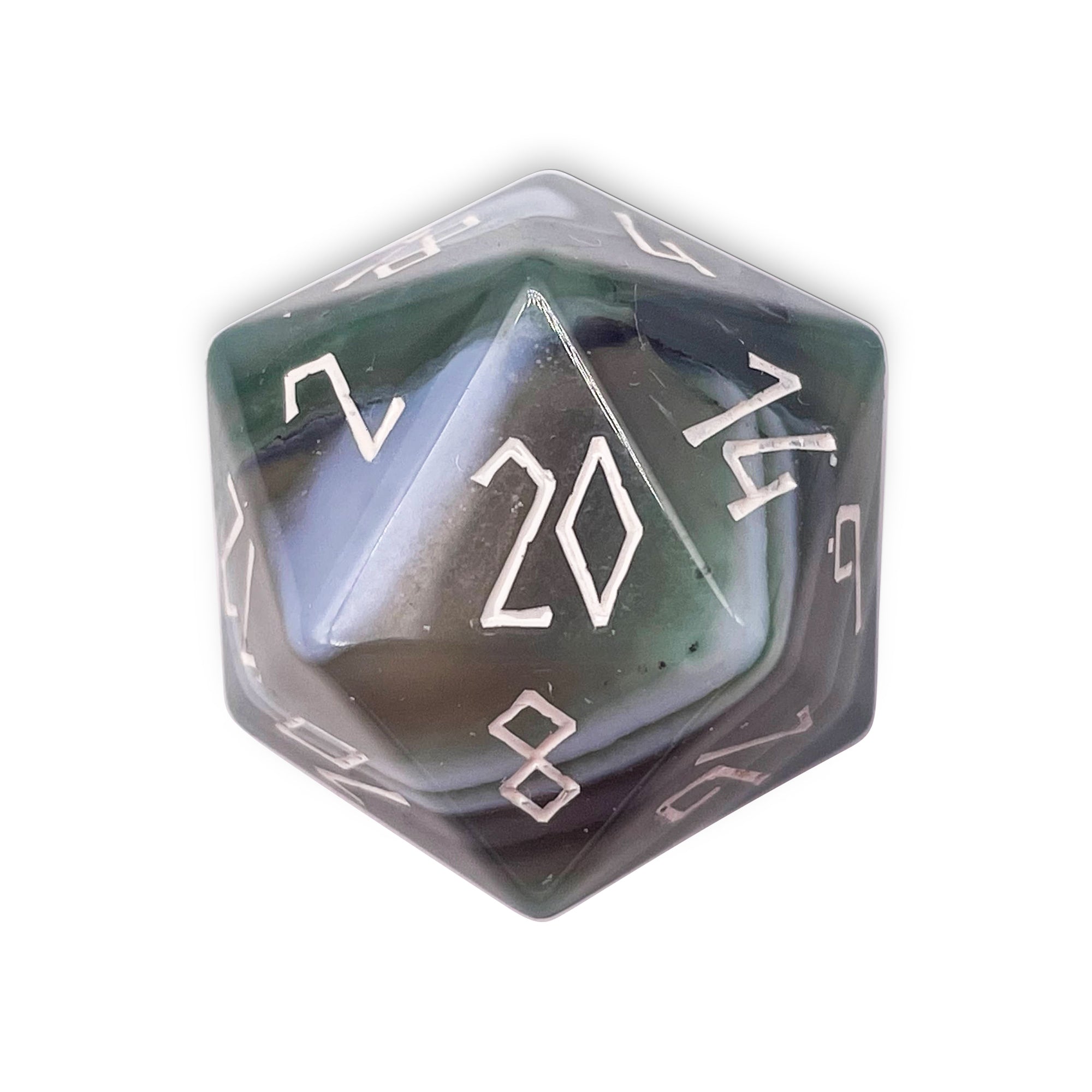 Green Striped Agate - Boulder® 30mm Gemstone Dice-Boulder-Norse Foundry-Norse Foundry-dungeons & dragons-d&d dice-rpg dice-d20-gemstone dice-d&d-30mm-boulder-perfect for tabletop rpgs