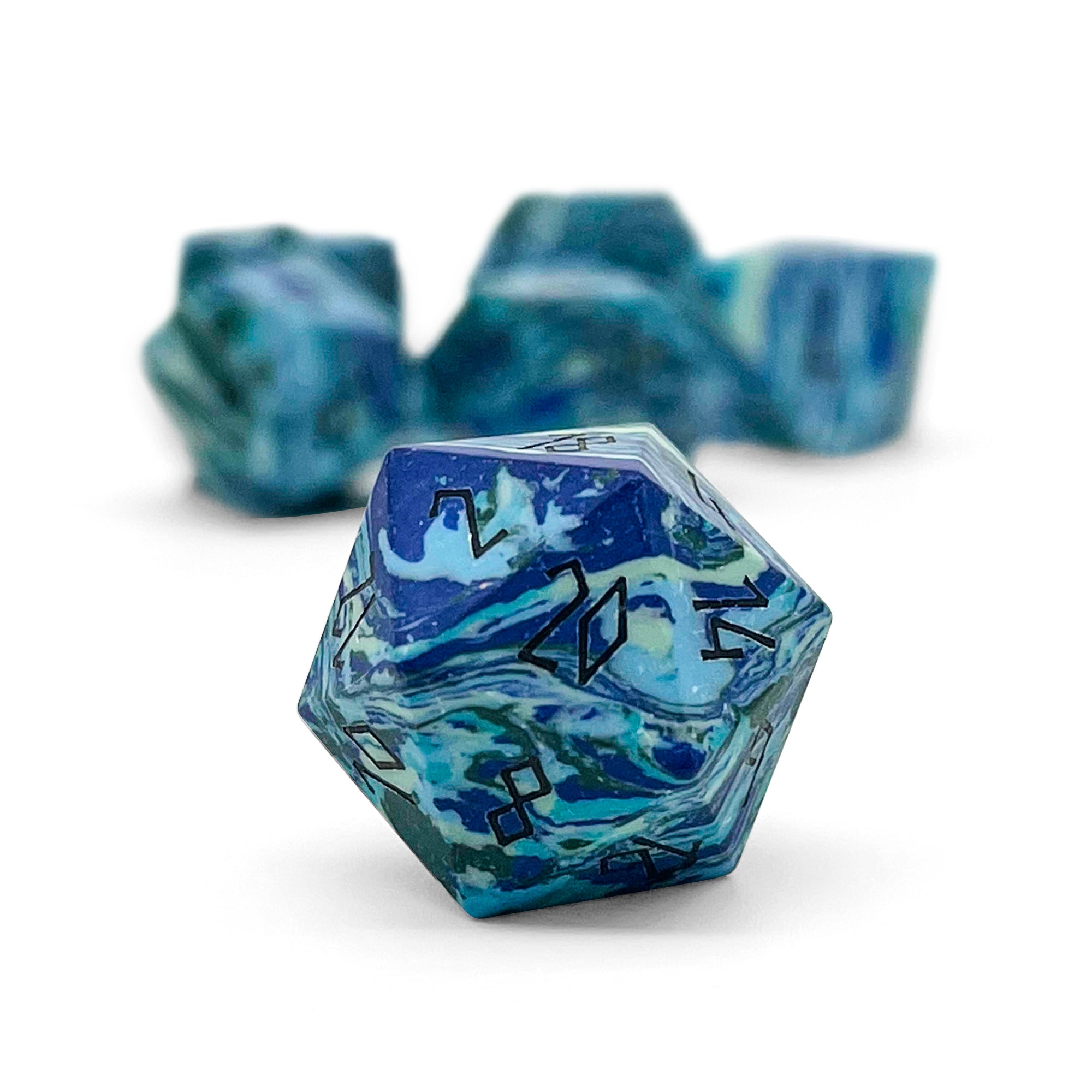 Green-Veined Turquoise - 7 Piece RPG Set Trustone Dice-TruStone Dice-Norse Foundry-Gemstone Dice-Dungeons and Dragons Dice-Gem Dice-DND Dice-Gaming Dice-Perfect for Tabletop RPGs-Dice Set