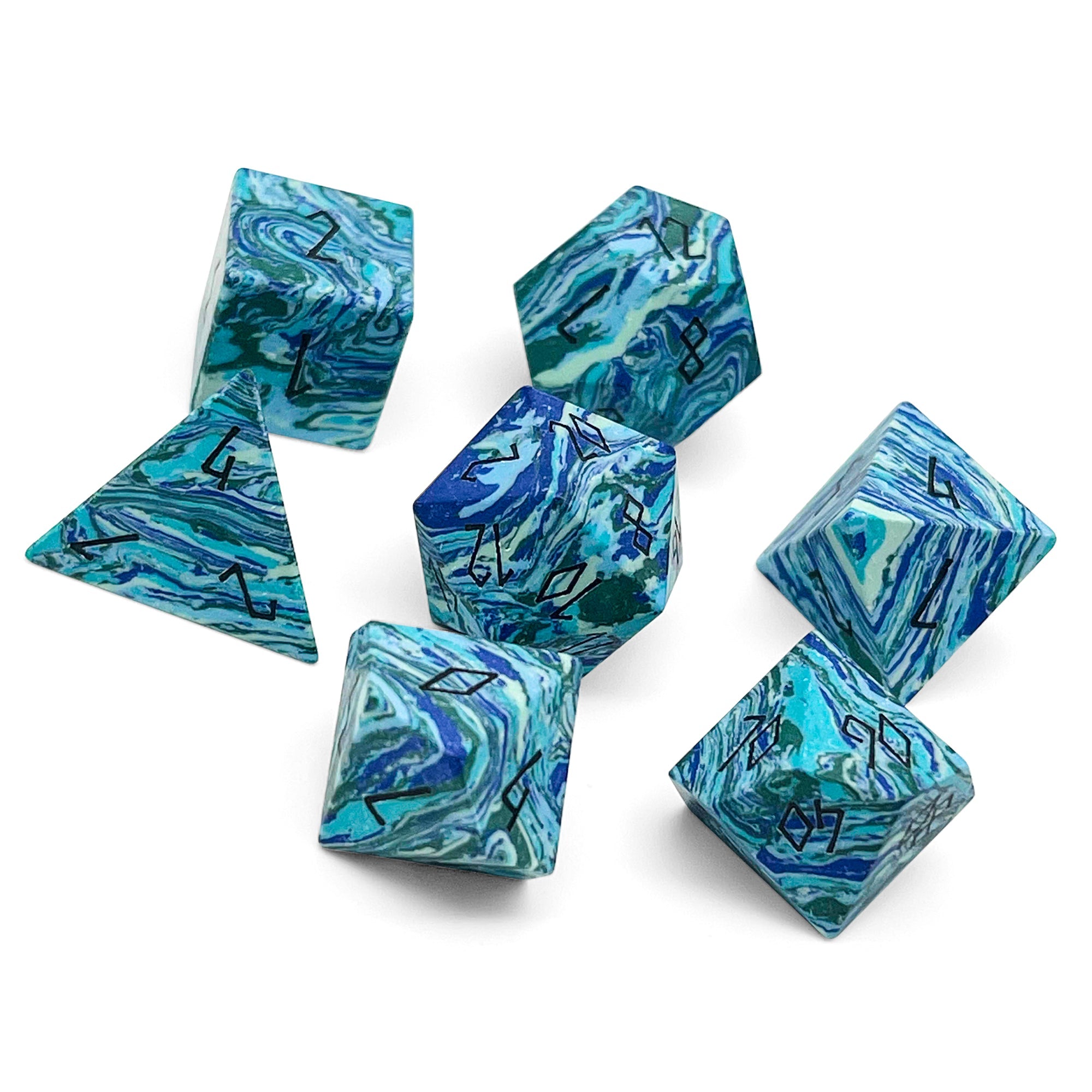 Green-Veined Turquoise - 7 Piece RPG Set Trustone Dice-TruStone Dice-Norse Foundry-Gemstone Dice-Dungeons and Dragons Dice-Gem Dice-DND Dice-Gaming Dice-Perfect for Tabletop RPGs-Dice Set