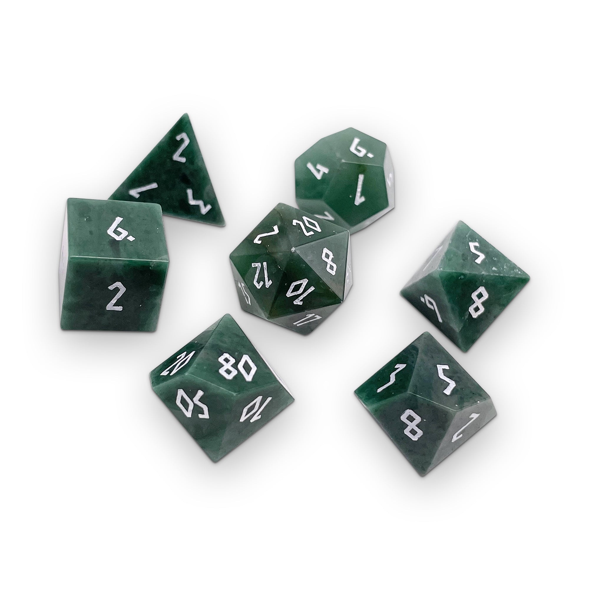 Green African Jade - 7 Piece RPG Set Gemstone Dice - NOR 01007