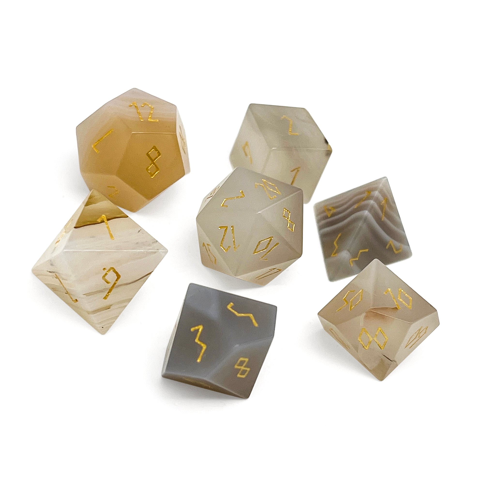 Grey Agate - 7 Piece RPG Set Gemstone Dice-Gemstone Dice-Norse Foundry-Gemstone Dice-Dungeons and Dragons Dice-Gem Dice-DND Dice-Gaming Dice-Perfect for Tabletop RPGs-Dice Set