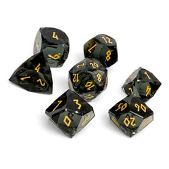 Grey Zircon w/ Gold Font - 7 Piece RPG Set Glass Wondrous Cut Dice