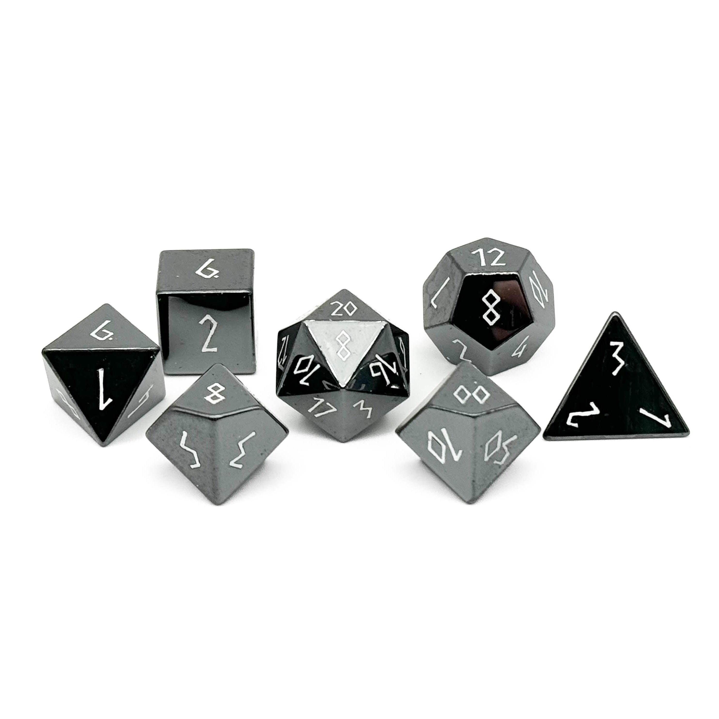 Hematite - 7 Piece RPG Set Gemstone Dice-Gemstone Dice-Norse Foundry-Gemstone Dice-Dungeons & Dragons Dice-Gem Dice-DnD Dice-Gaming Dice-Perfect for Tabletop RPGs-Dice Set